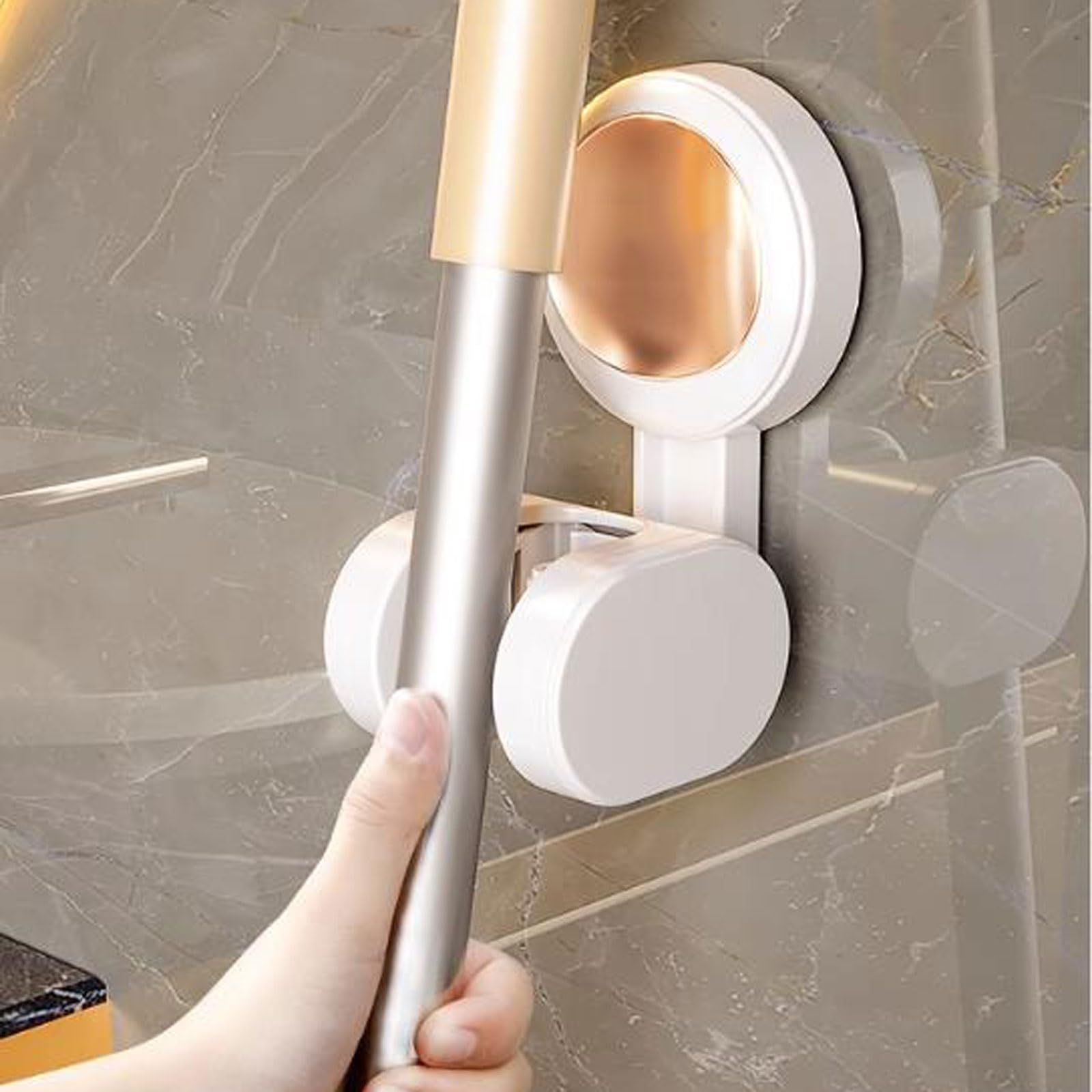 3-Pack Wall Mount Broom Holder with Suction Cups - Heavy Duty Mop and Broom Organizer for Kitchen, Garage, Bathroom Storage - Space Saving Cleaning Tool Hanger for Brooms, Mops, Dustpans
