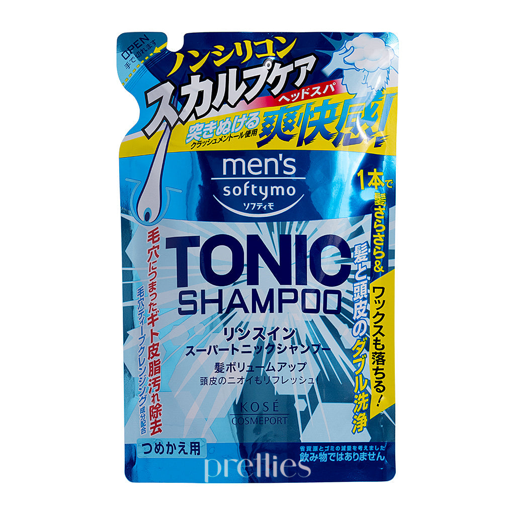 KOSE Softymo Men's Super Tonic Shampoo Refill 400ml - Deep Cleansing & Scalp Care for Men - Perfect for Daily Hair Wash & Revitalizing Dry Scalp