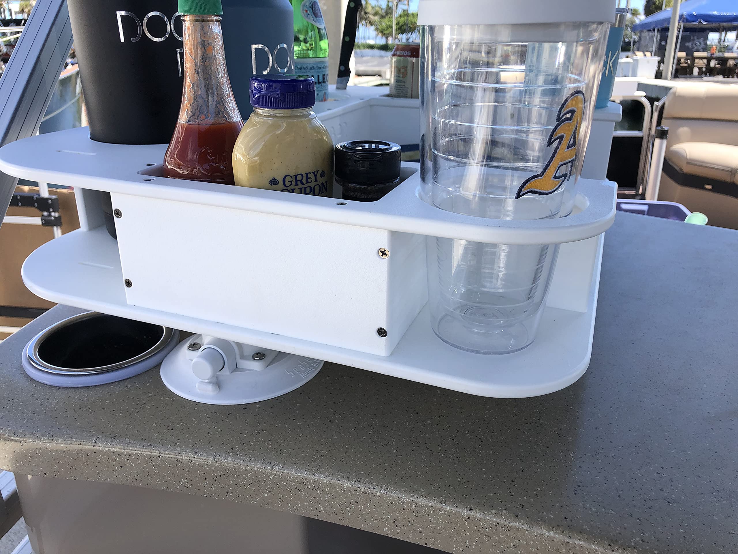 Docktail Butler Boat Table Caddy Organizer - Vacuum Mounted Portable Bar with Cup Holders | Perfect for Boating, Fishing, Camping & Outdoor Parties