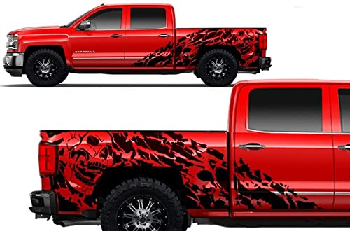 2pcs Car Stickers Stripes - Sporty Vinyl Decals for Cars, SUVs & RVs - Skull & Skeleton Design (90