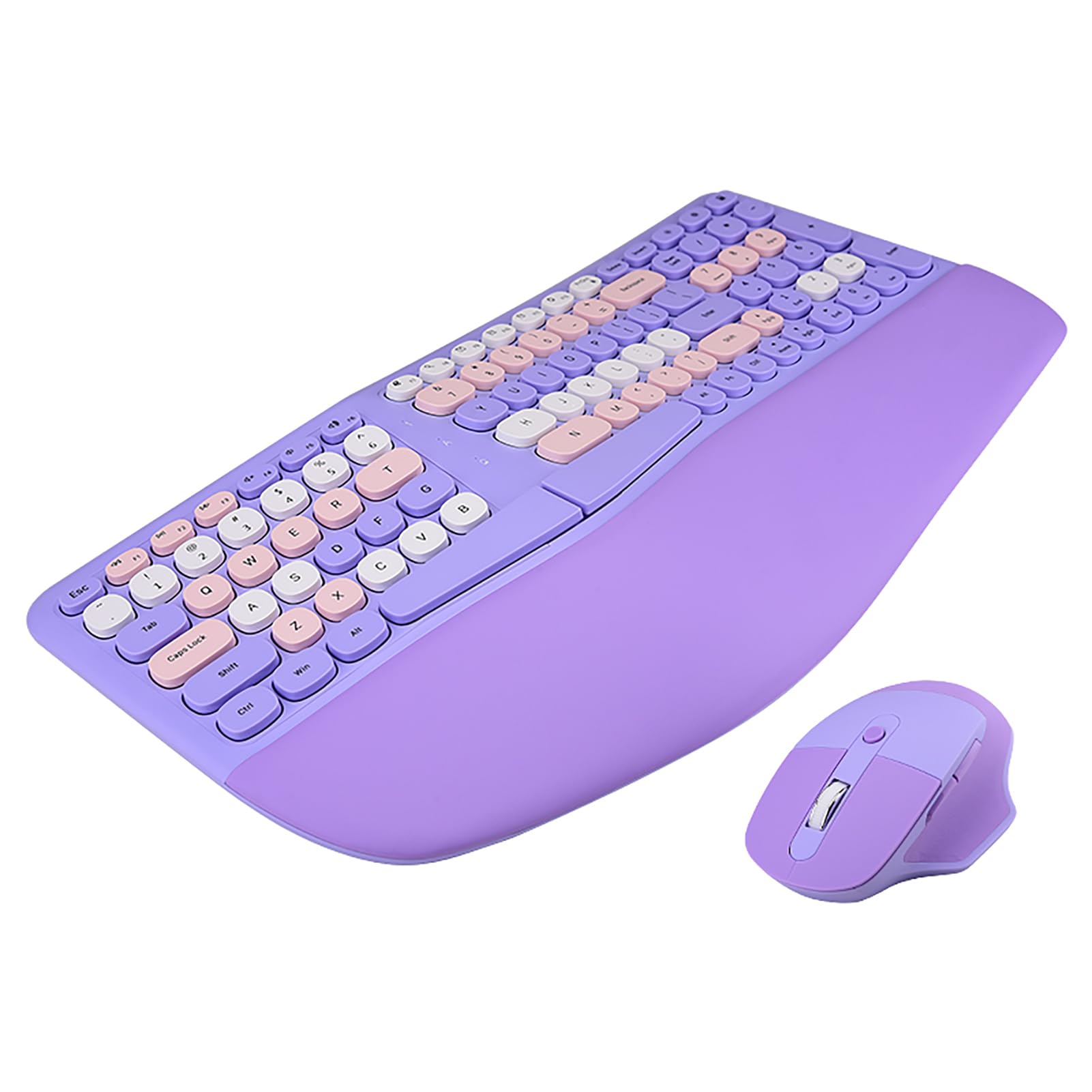 Ergonomic Wireless Keyboard and Mouse Combo - Split Design with PU Wrist Rest, 2.4G Connectivity for PC & Laptop (Purple) | Comfortable Typing for Office & Home Use, Stain-Resistant for Long-Lasting Performance