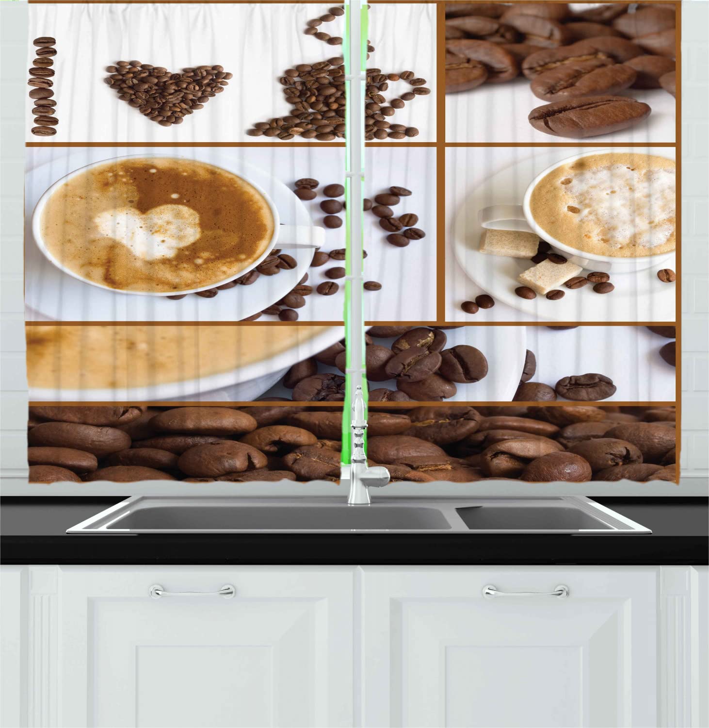 Ambesonne Coffee Themed Long Kitchen Curtains - 55