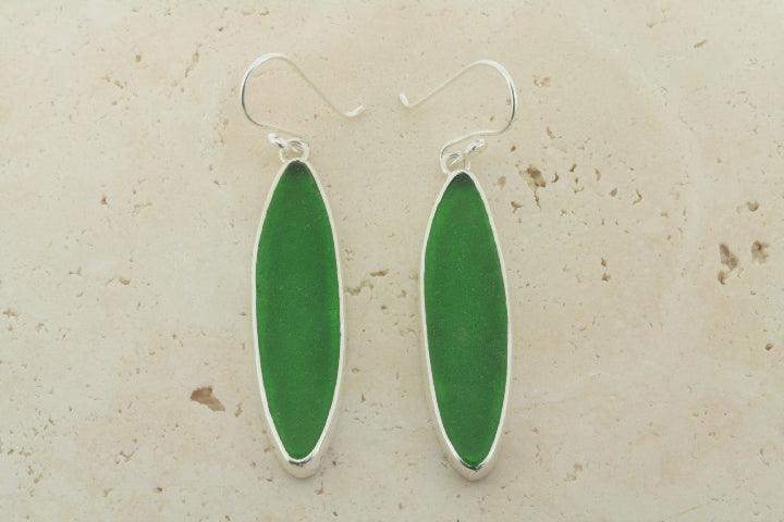 Green Spear Seaglass Earrings - Handmade Dangle Earrings for Women, Boho Beach Jewelry - Perfect for Summer, Vacation, and Beach Wedding Accessories
