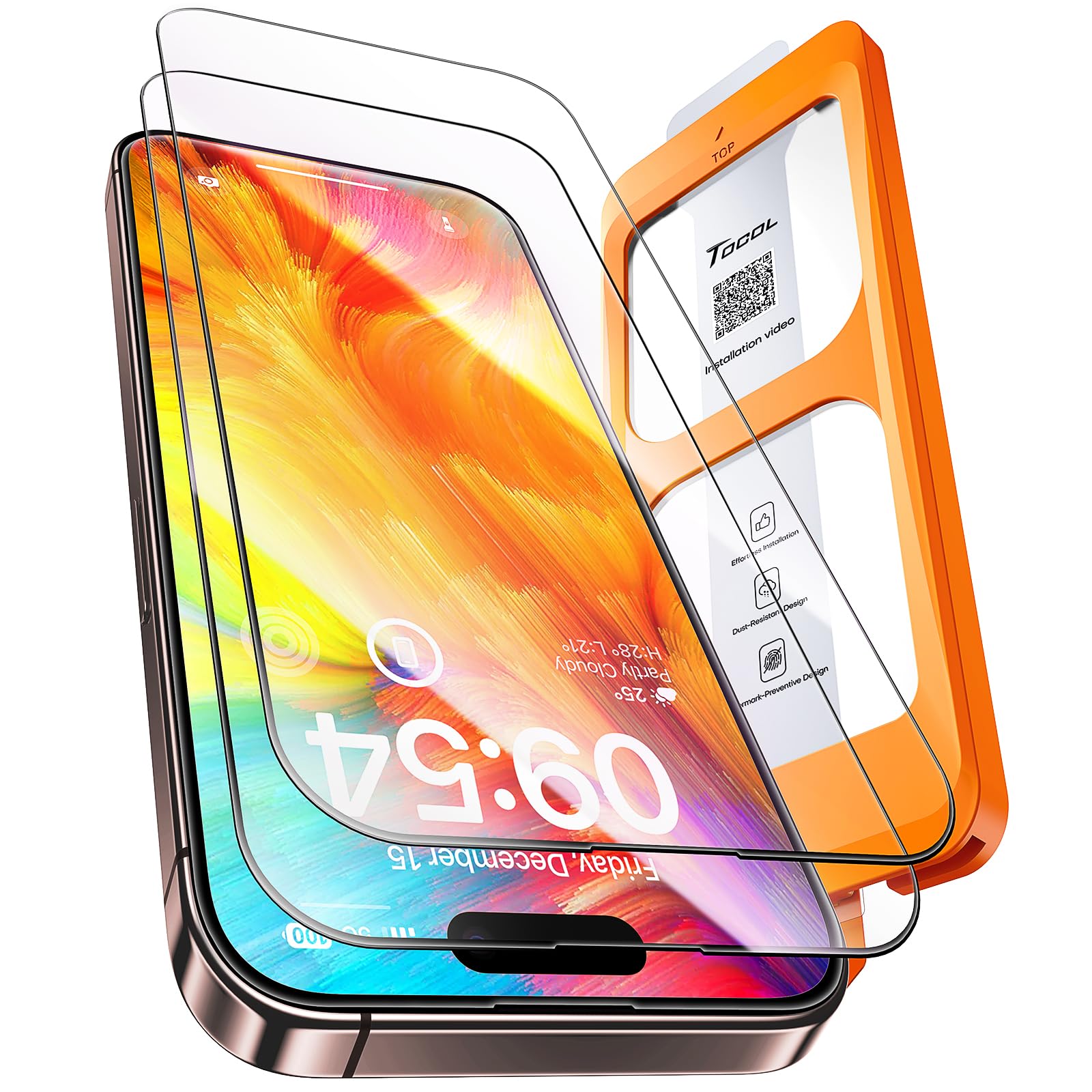 TOCOL iPhone 16 Pro Max Screen Protector - Military Grade Shatterproof, 9H Hardness Tempered Glass - Full Coverage HD Clear Protection - Easy Installation (2 Pack) - Perfect for Outdoor Activities, Travel & Daily Use