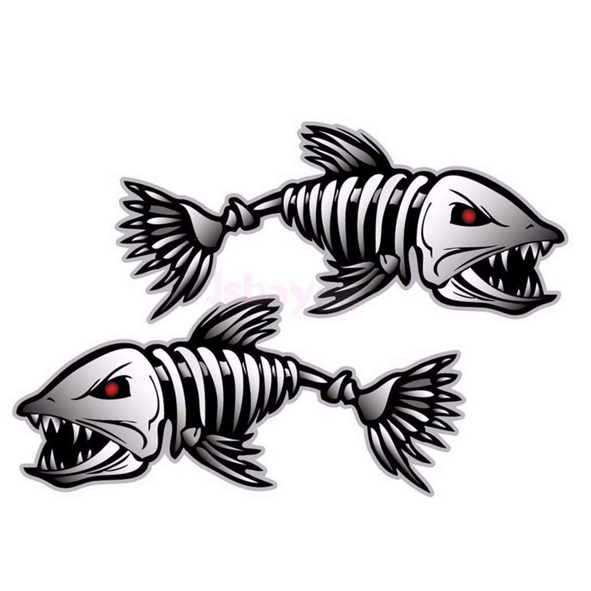 Isabelvictoria 2Pcs Skeleton Fish Vinyl Decals for Kayak Boat Car - Fishing Accessories