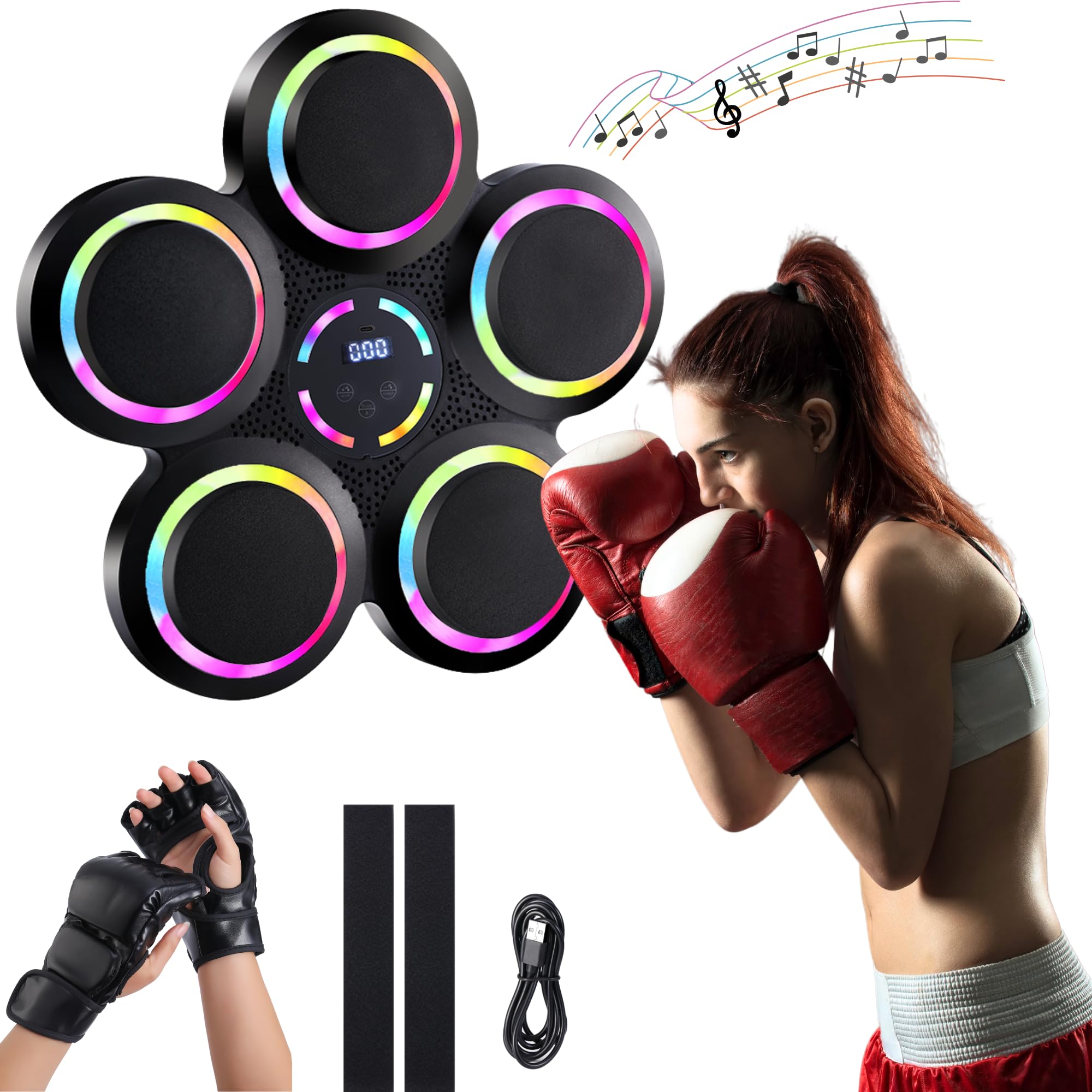 Bluetooth Boxing Machine with LED Lights - Interactive Smart Wall Mounted Boxing Equipment with Gloves | Home Gym Workout & Fitness Training
