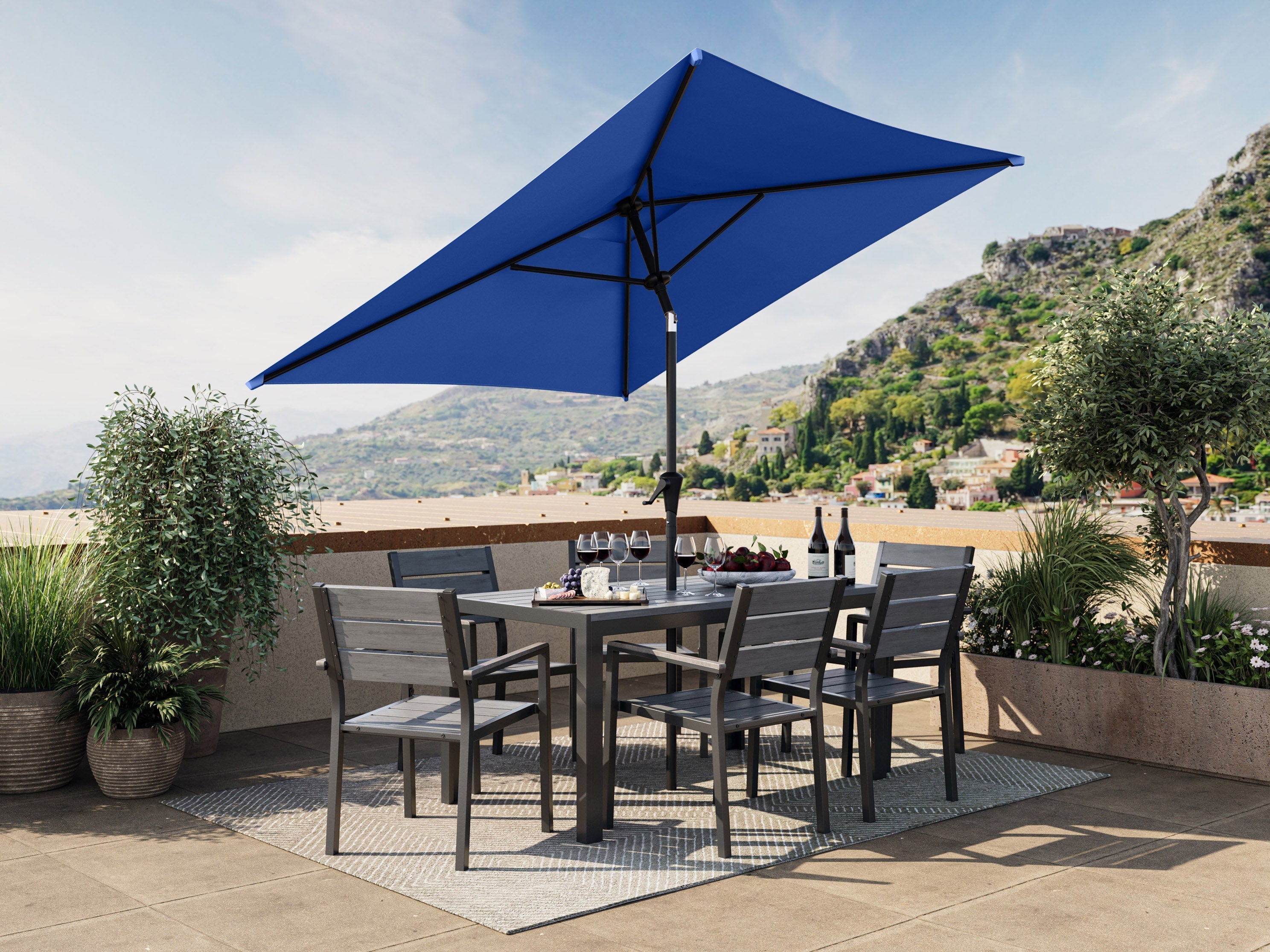 9ft Square Cobalt Blue Patio Umbrella - Outdoor Sun Shade for Pool, Deck, Garden & Backyard - Waterproof & UV Protection