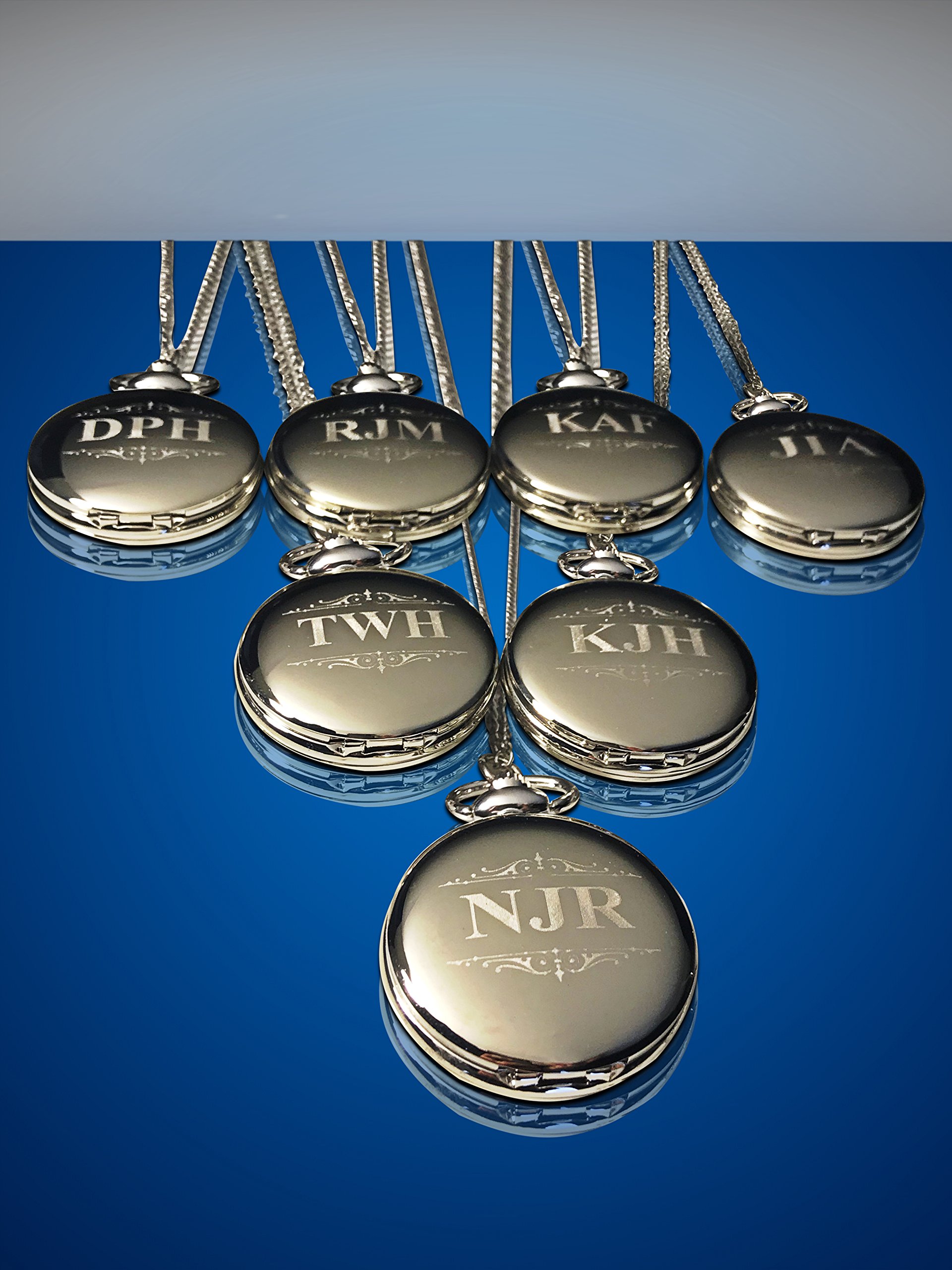 8-Piece Groomsmen Pocket Watch Set with Chain, Engraving & Gift Box - 4 Color Options - Perfect for Weddings, Anniversaries & Special Occasions