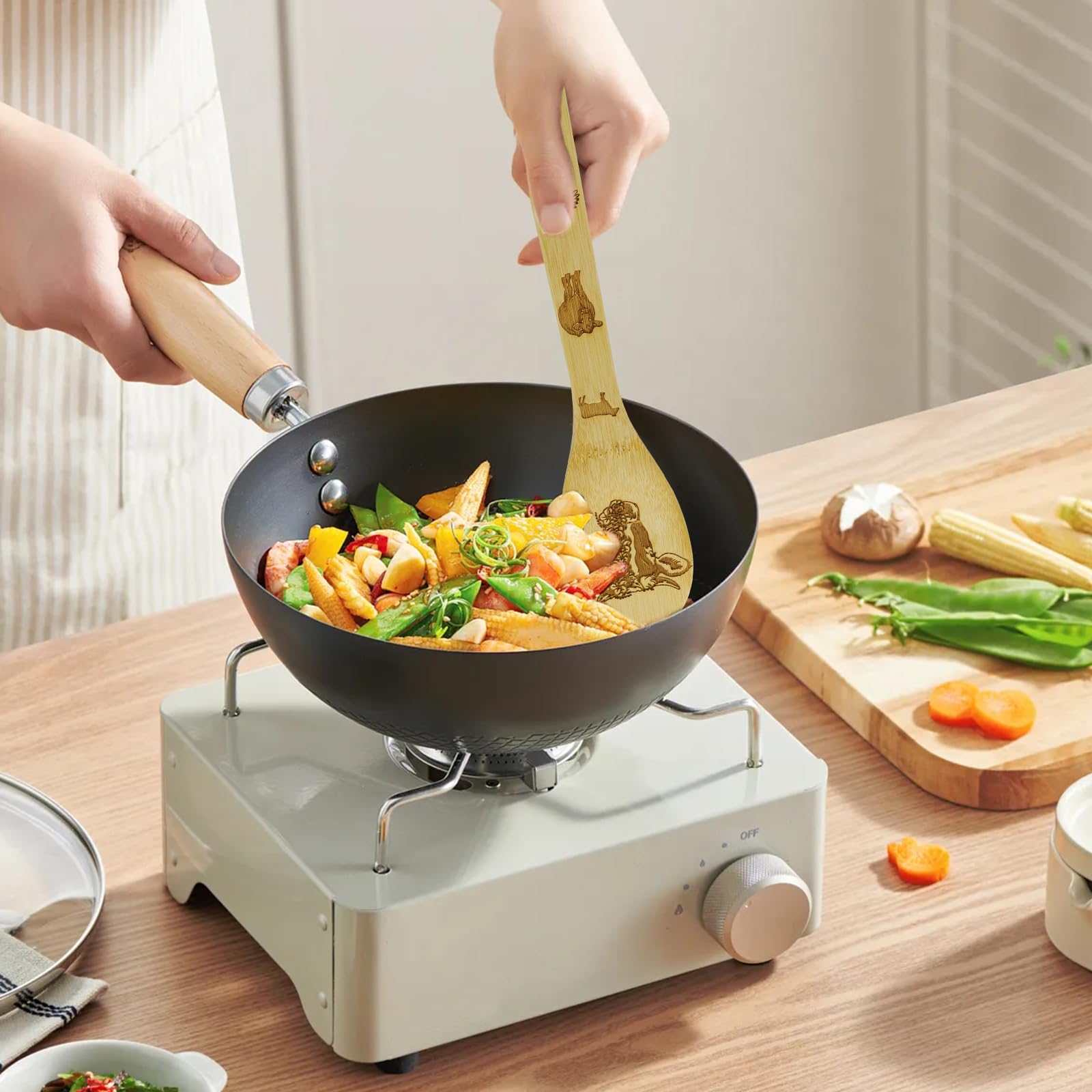 Unique Cow-Themed Kitchen Utensil Set - Bamboo Cooking Spoons & Apron Gift for Women | Perfect Housewarming, Mother's Day & Christmas Present for Cow Lovers | Ideal for Farmhouse Decor & Cooking Enthusiasts