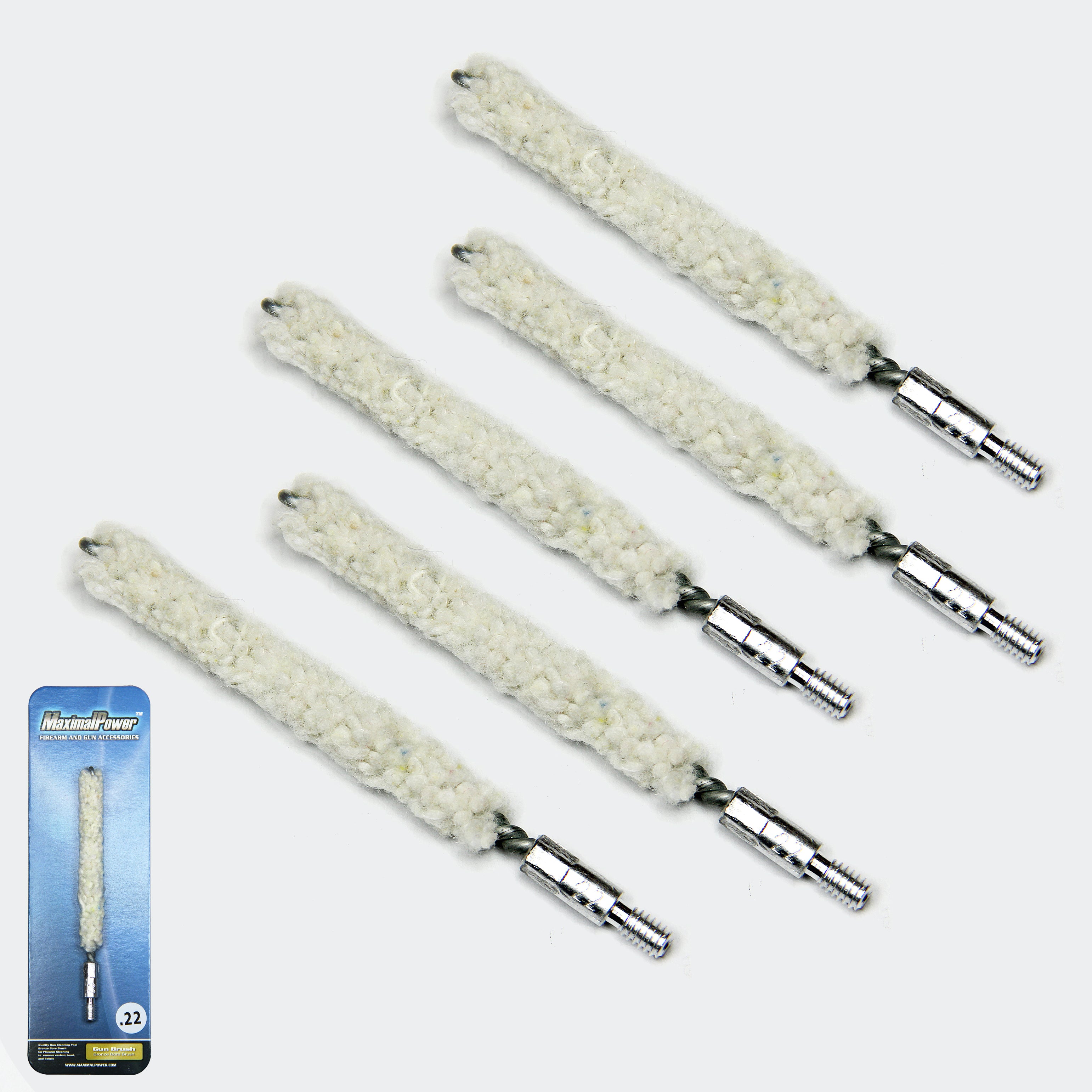 MaximalPower™ .22 Caliber Gun Cleaning Kit - Bore Cotton Mops & Brush for 8/22 Threaded Barrels | Perfect for Rifle & Pistol Maintenance, Hunting & Shooting Range Use