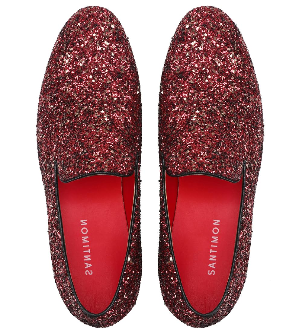 Santimon Men's Slip On Loafers - Metallic Sequins Glitter Dress Shoes for Nightclub, Wedding & Prom | Comfortable Formal Shoes for Parties & Special Occasions