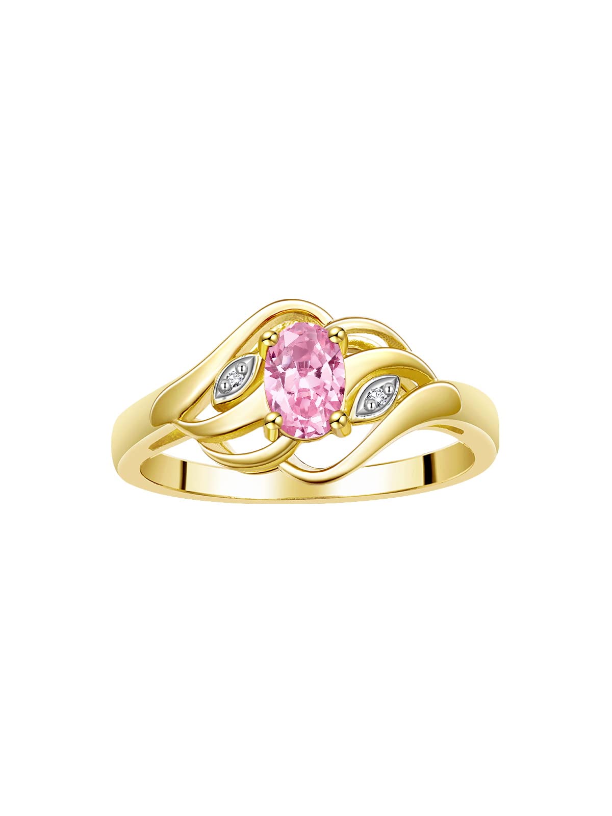 RYLOS 14K Gold Plated Sterling Silver Rings for Women - Classic Birthstone Jewelry with 6X4MM Gemstone & Diamonds, Size 5-10 | Elegant Gift for Anniversary, Birthday & Special Occasions