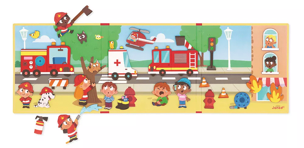 Janod Magnéti'Stories The Firefighters - Magnetic Storytelling Toy for Kids, Educational Pretend Play, Firefighter Adventures - Perfect for Bedtime Stories & Imaginative Play