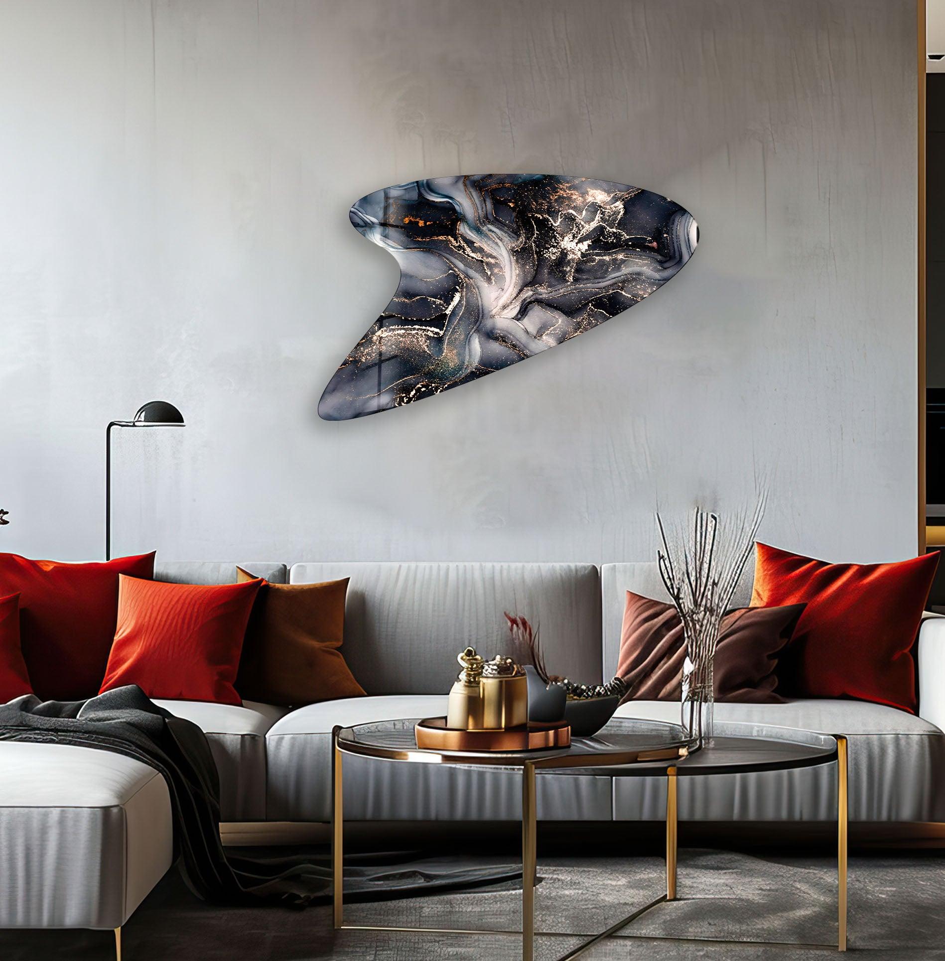 Modern Black Abstract Irregular Glass Wall Art - Handcrafted Contemporary Home Decor for Living Room, Bedroom & Office