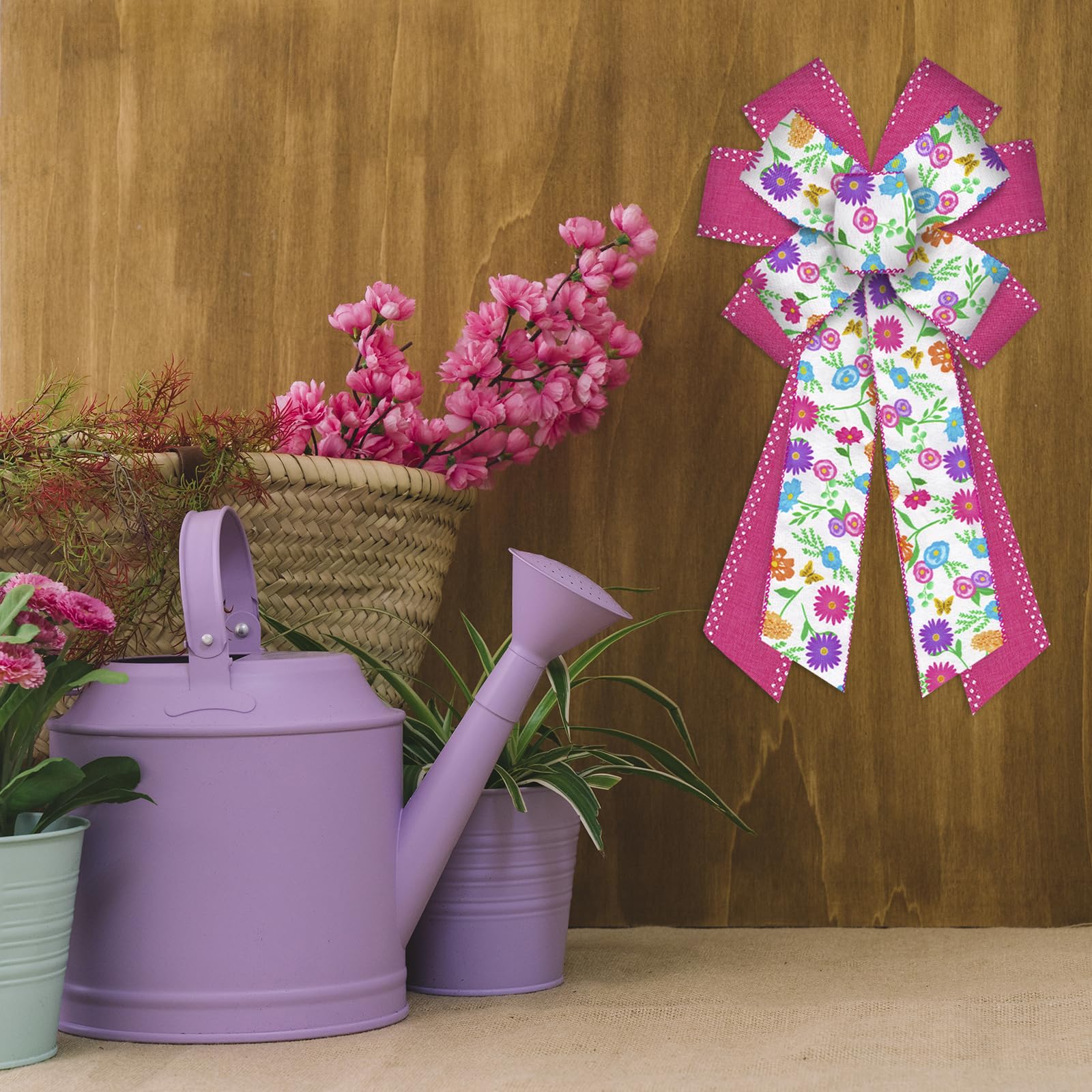 Pink Dot Wreath Bows - Large Spring Decor for Doors & Trees
