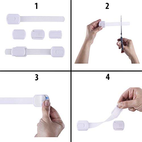 CUTESAFETY Child Proof Safety Locks - 6 Pack Baby Cabinet Locks with Adjustable Straps & 3M Adhesives - Secure Cabinets, Drawers, Fridge, Oven, Windows & Doors (Grey) - Perfect for Baby Proofing Homes, Kitchens & Nurseries