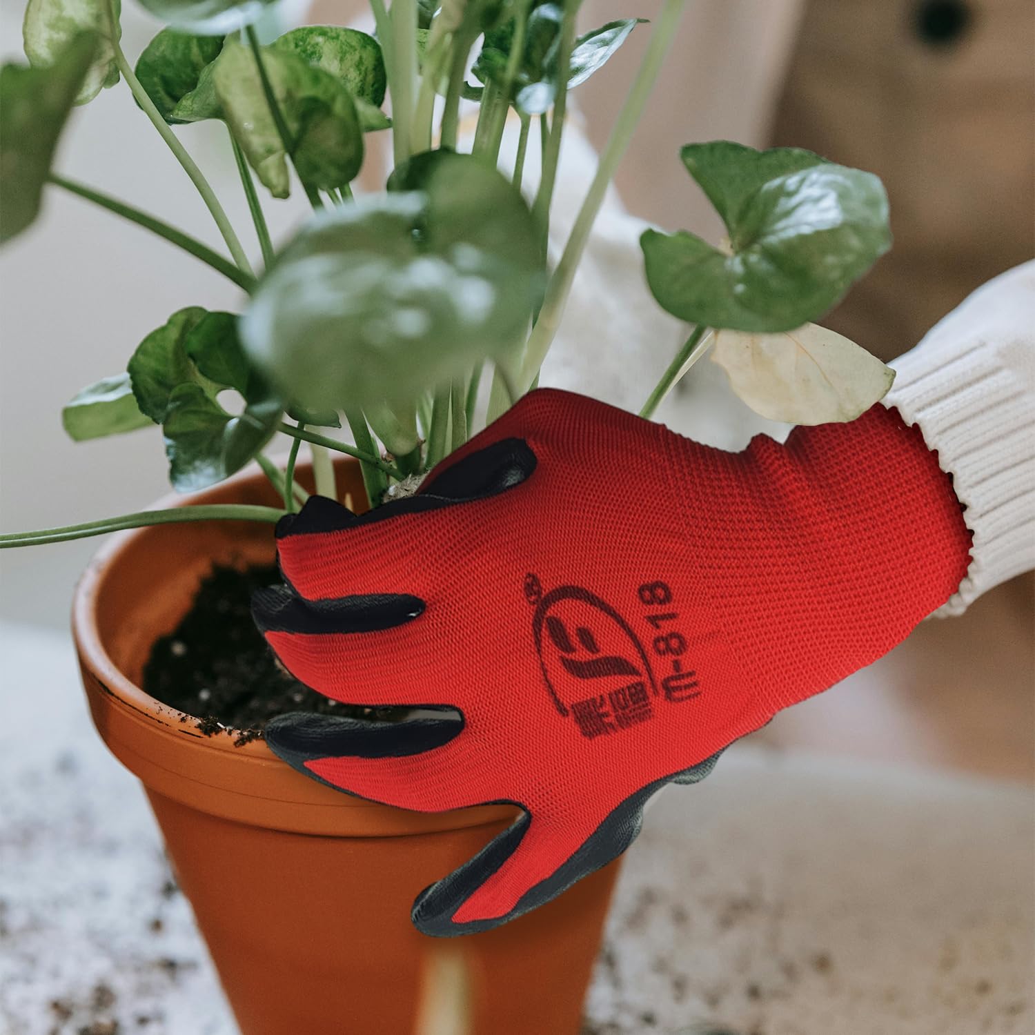 100 Pack Breathable Nitrile Rubber Coated Gardening Gloves for Men & Women - Durable Work Gloves for Construction, Landscaping, Farming & Outdoor Activities