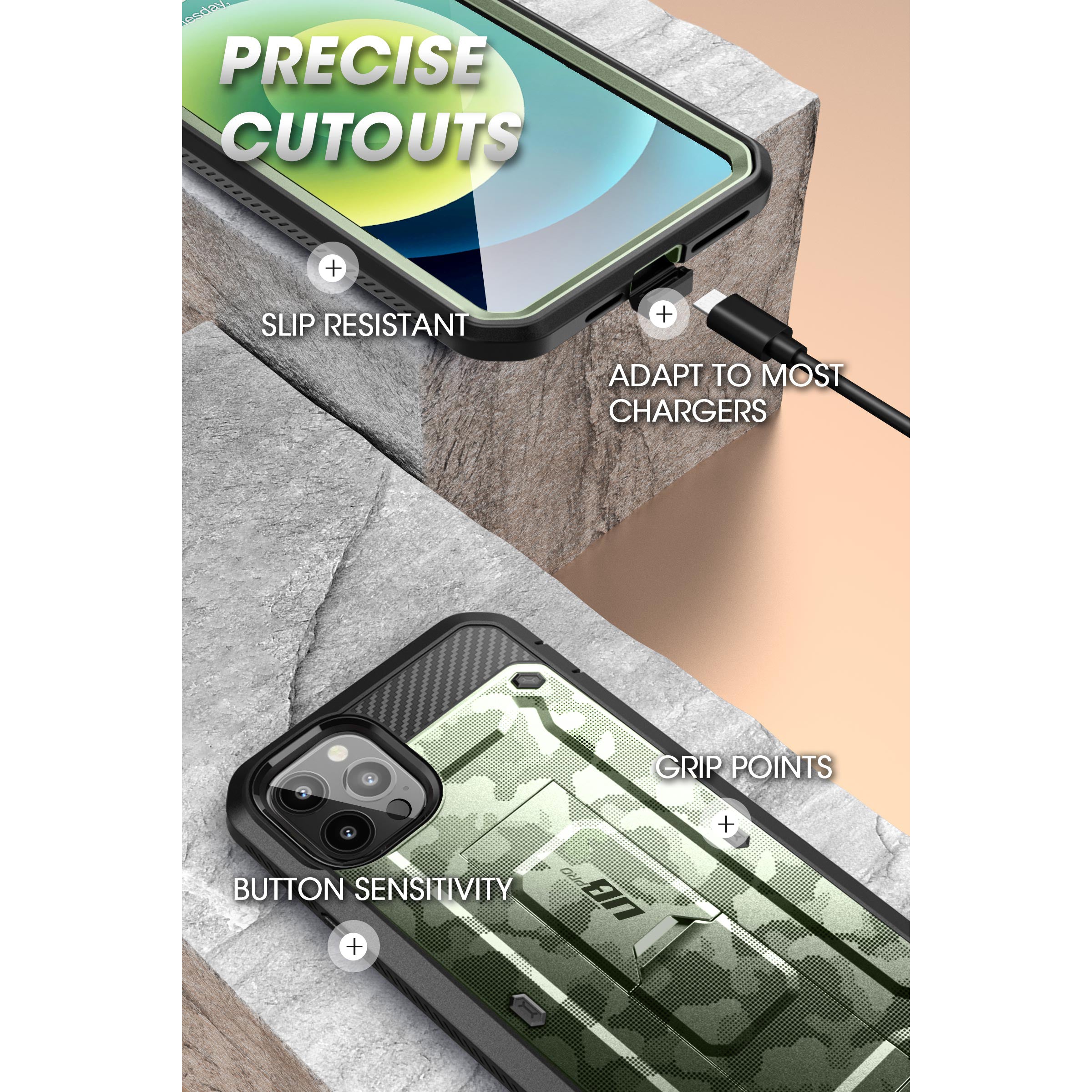 iPhone 13 Pro Max Case 6.7 Inch | Unicorn Beetle Pro Rugged Protective Cover with Green Camo Design | Shockproof, Military-Grade Protection | Perfect for Outdoor Adventures, Construction Work & Extreme Sports