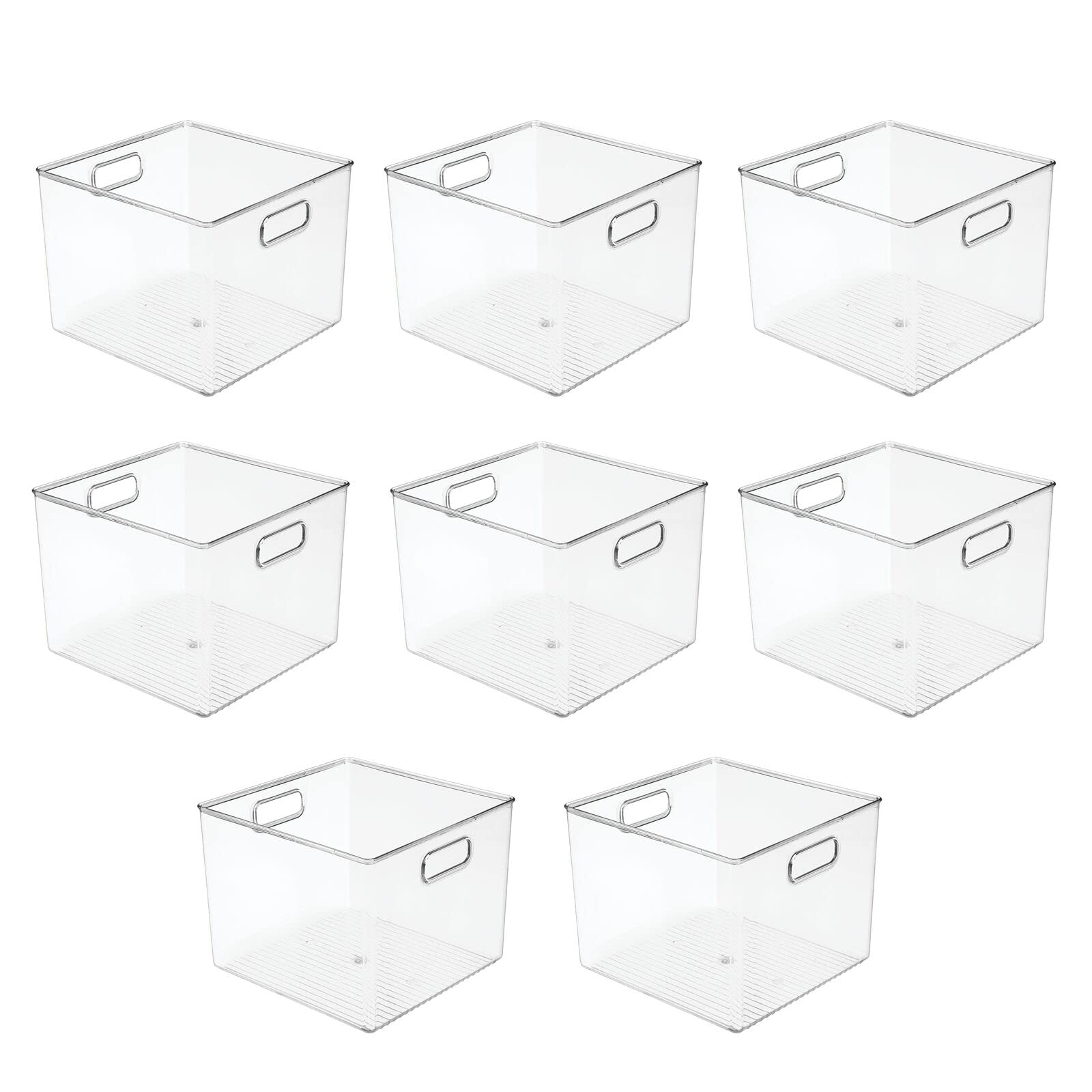 mDesign Small Modern Plastic Storage Bins with Handles - 8 Pack Clear Organizer Baskets for Craft Room, Shelf, Cubby, Cabinet & Closet Organization - Perfect for DIY Supplies, Office Accessories & Home Decor Storage