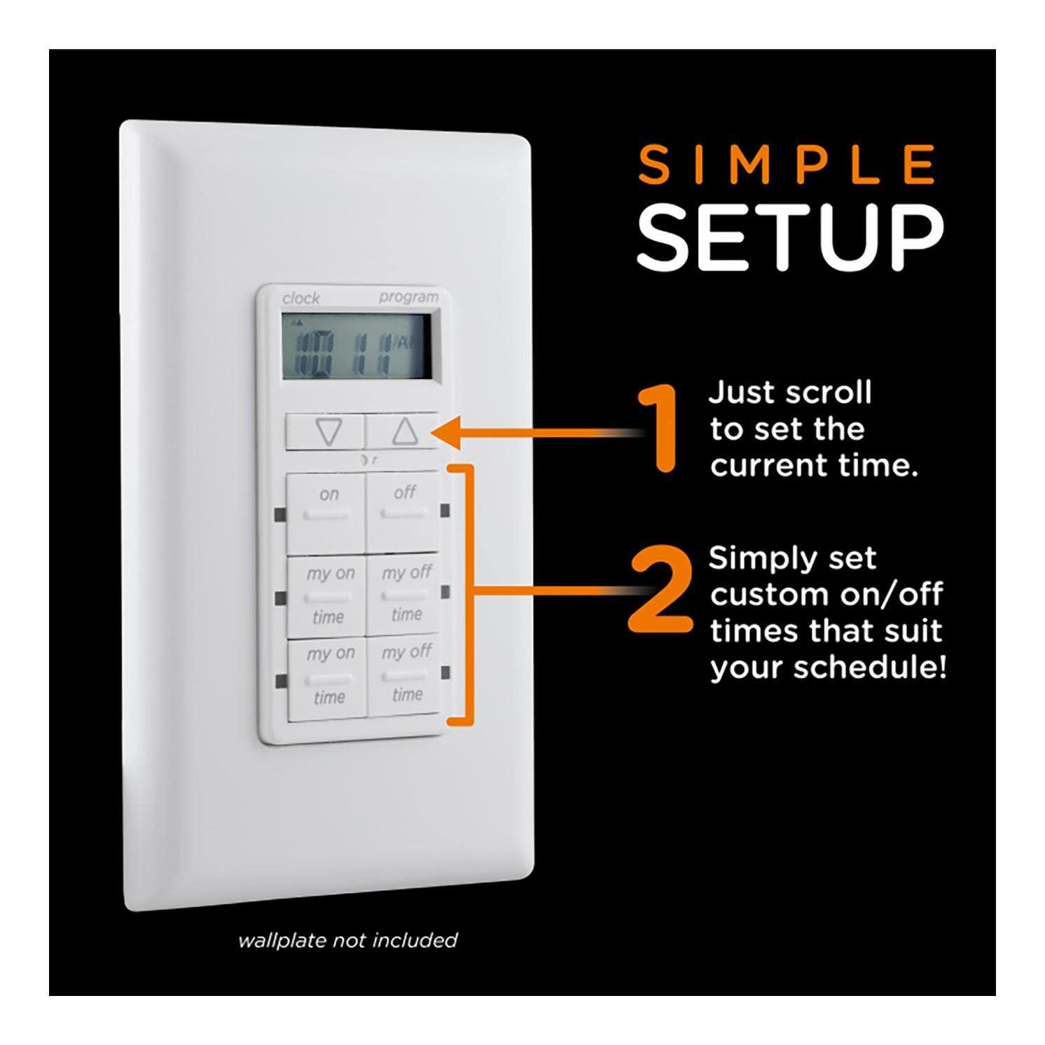 myTouchSmart In-Wall Digital Timer - 4 Programmable & 2 Quick On/Off Buttons, 24-Hour Cycle with Blue LED Display & Battery Backup - Perfect for Indoor/Outdoor Lights, Fans, Holiday Decorations & Home Automation (Model 26893)
