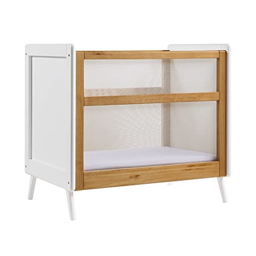 BreathableBaby 2-in-1 Mini Crib with Mattress - Adjustable Height, Greenguard Gold Certified - Beech & White Mesh Design for Safe Infant Sleep | Perfect for Nursery, Daycare & Travel