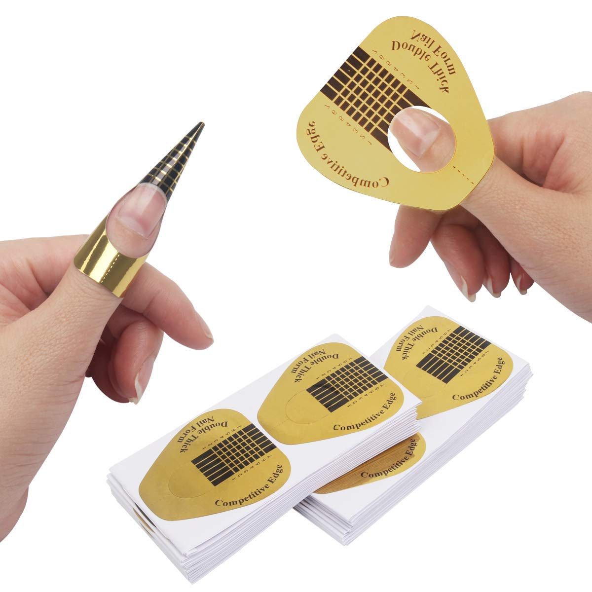 AHIER 200PCS Gold Horseshoe Nail Forms - Professional Nail Extension Tips & UV Gel Guide Stickers for Acrylic & Gel Nail Art | Perfect for Salon, Home Manicure & DIY Nail Designs