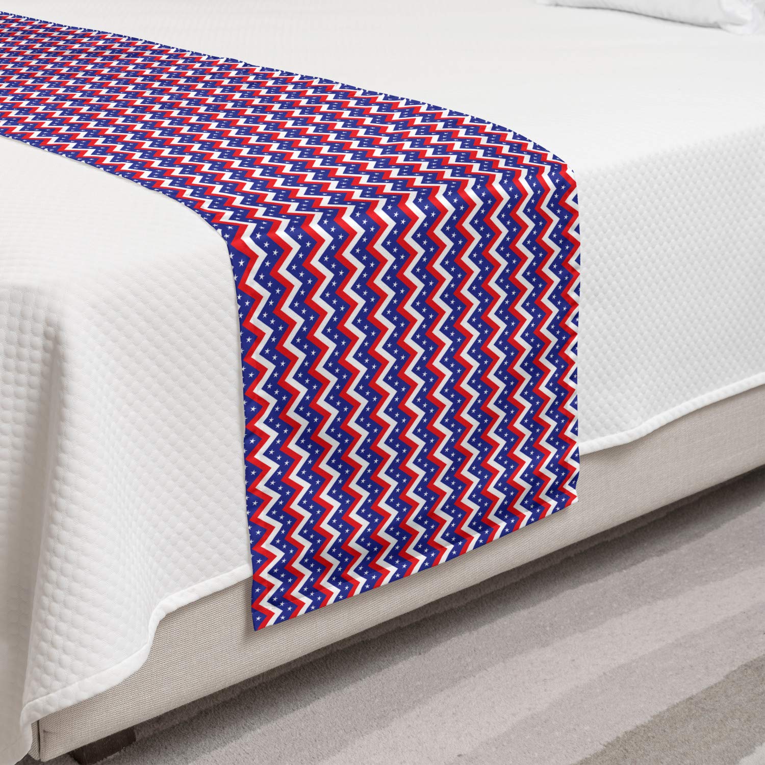 Ambesonne 4th of July Bed Runner Set with Pet Dog Design - Patriotic Home Decor for Holidays