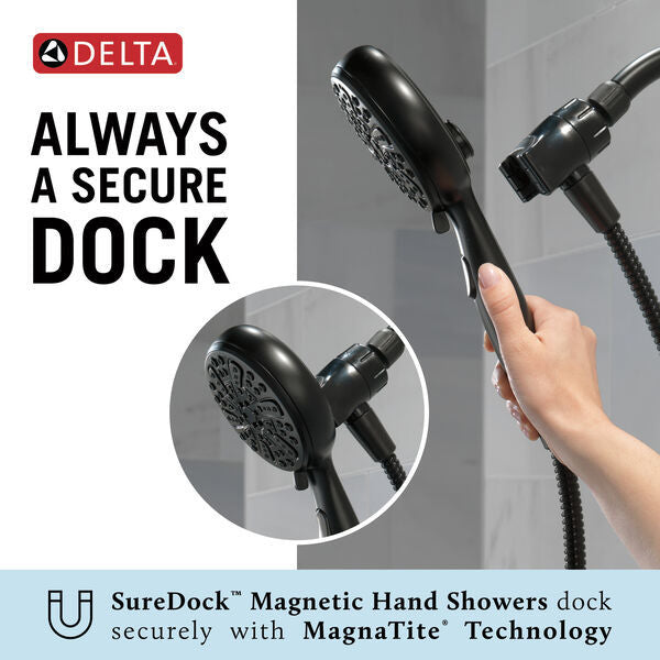 Delta 75609BL SureDock Magnetic Hand Shower - 6 Setting Matte Black Finish for Bathroom & Spa Relaxation