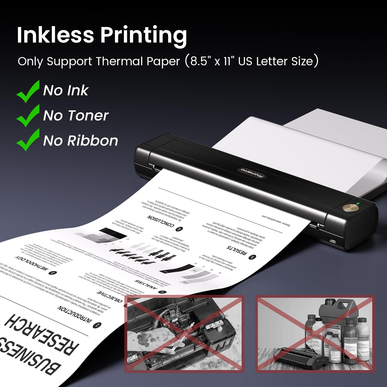 Phomemo M08E Portable Bluetooth Thermal Printer - Inkless Printing for iPhone, Android, Laptop - Includes 100 Sheets 8.5