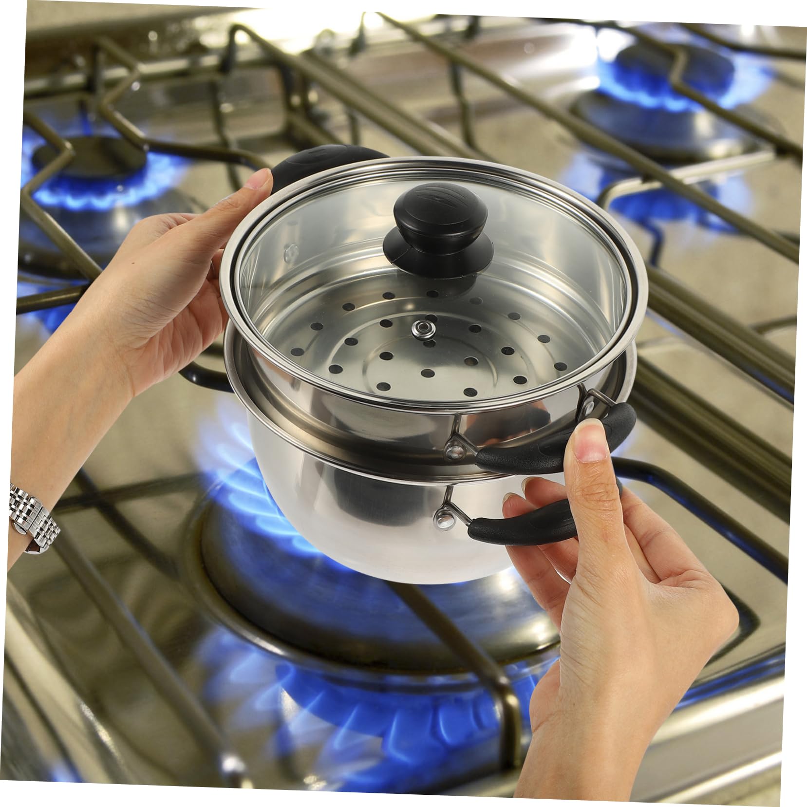 1pc Stainless Steel 3-Tier Steamer Pot with Lid - Chinese Style Ramen Cooker, Steampot for Cooking, Soup, Noodles & Kitchen Use - Perfect for Asian Cuisine & Healthy Meal Prep