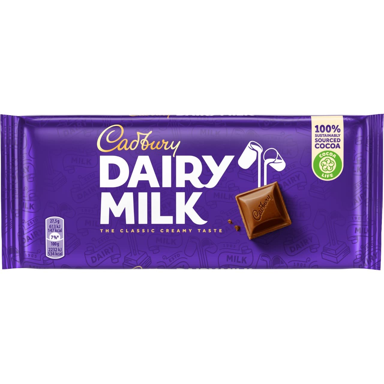 Cadbury Dairy Milk Chocolate Bar - 110g Pack of Handheld Plastic-Wrapped Chocolate for Snacking, Gifts & Parties | Delicious Milk Chocolate Treat for Kids & Adults
