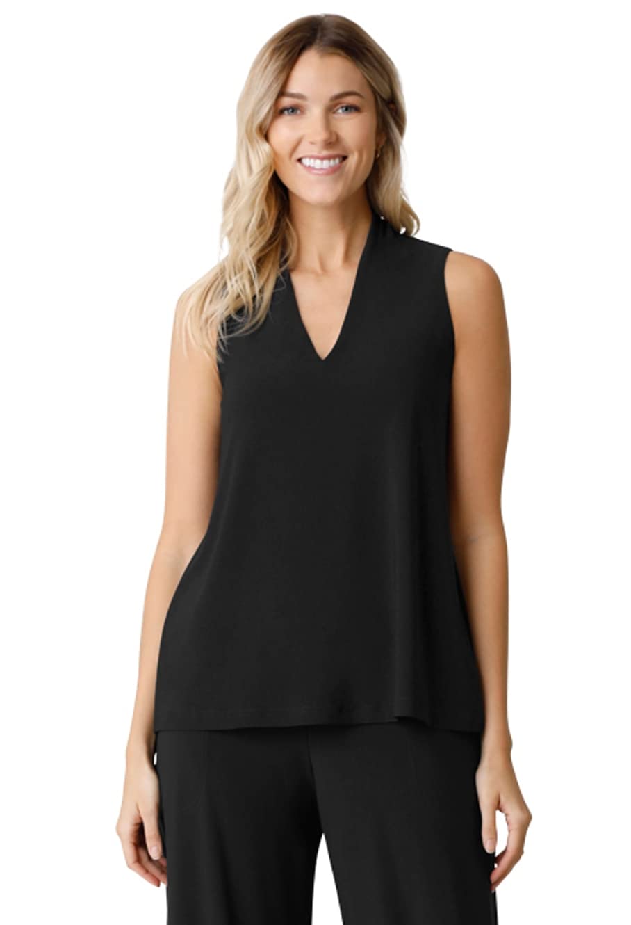 Sympli Women's Sleeveless Deep V-Neck Trapeze Tank Top - Style 21191 | Flowy Casual Summer Top for Beach, Travel & Everyday Wear