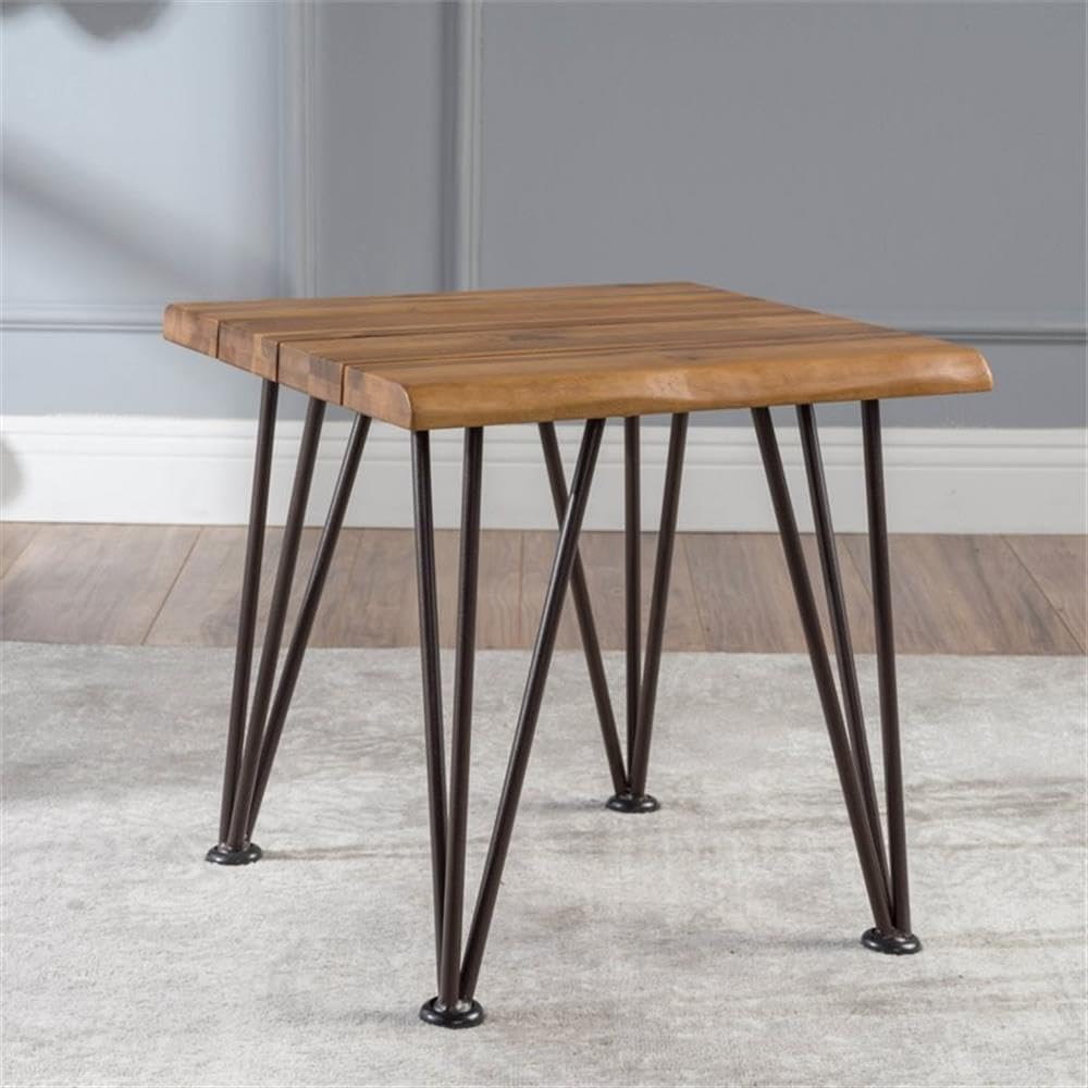 Noble House Geania Acacia Wood Indoor Side Table - Teak Finish End Table for Living Room, Bedroom & Office - Rustic Wooden Accent Table for Home Decor