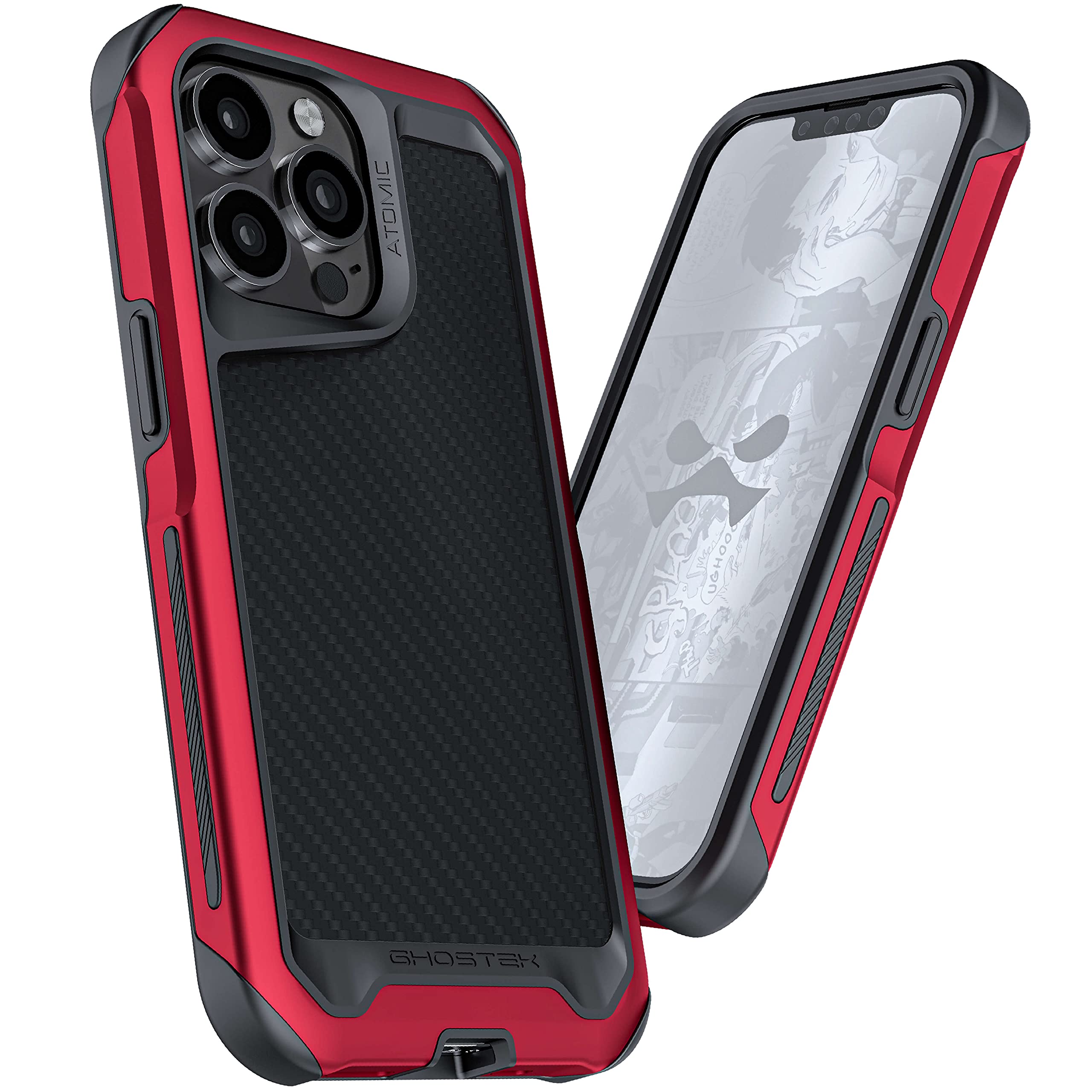 Ghostek ATOMIC Slim MagSafe iPhone 13 Case - Premium Carbon Fiber Back & Red Aluminum Bumper - Heavy Duty Protection for 2021 Apple iPhone 13 (6.1 inch) - Perfect for Outdoor Adventures & Daily Use