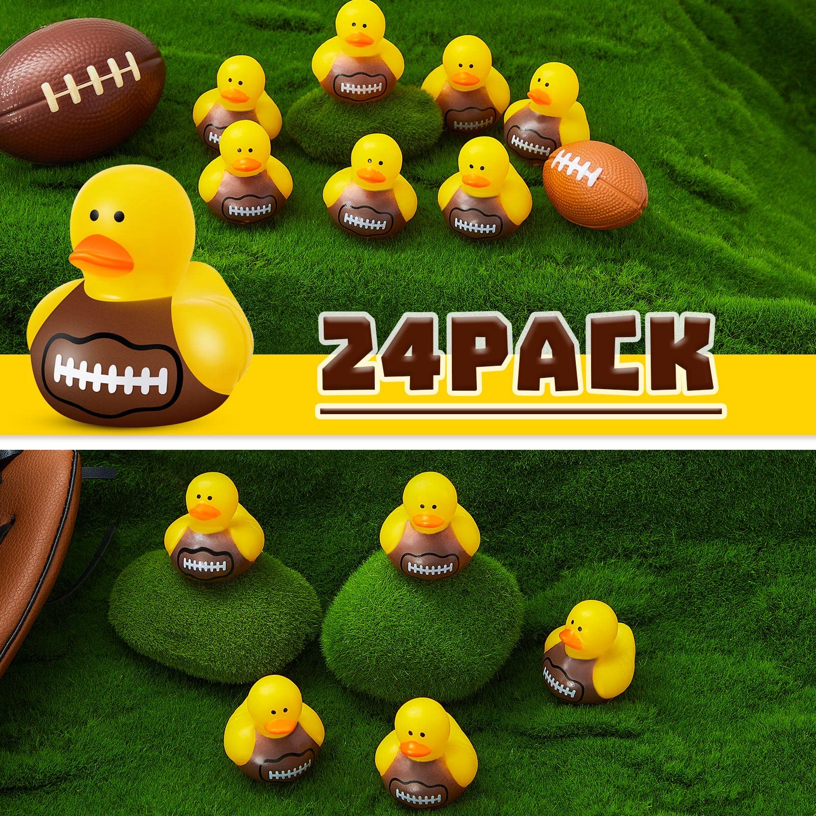 100 Pcs Football Rubber Ducks - Floating Bath Toys for Kids, Sports Themed Shower Toys, Mini Rubber Duckies for Bathtub Party Decorations, Birthday Party Favors & Pool Fun - Perfect for Baby Showers, Game Day Events & Birthday Celebrations