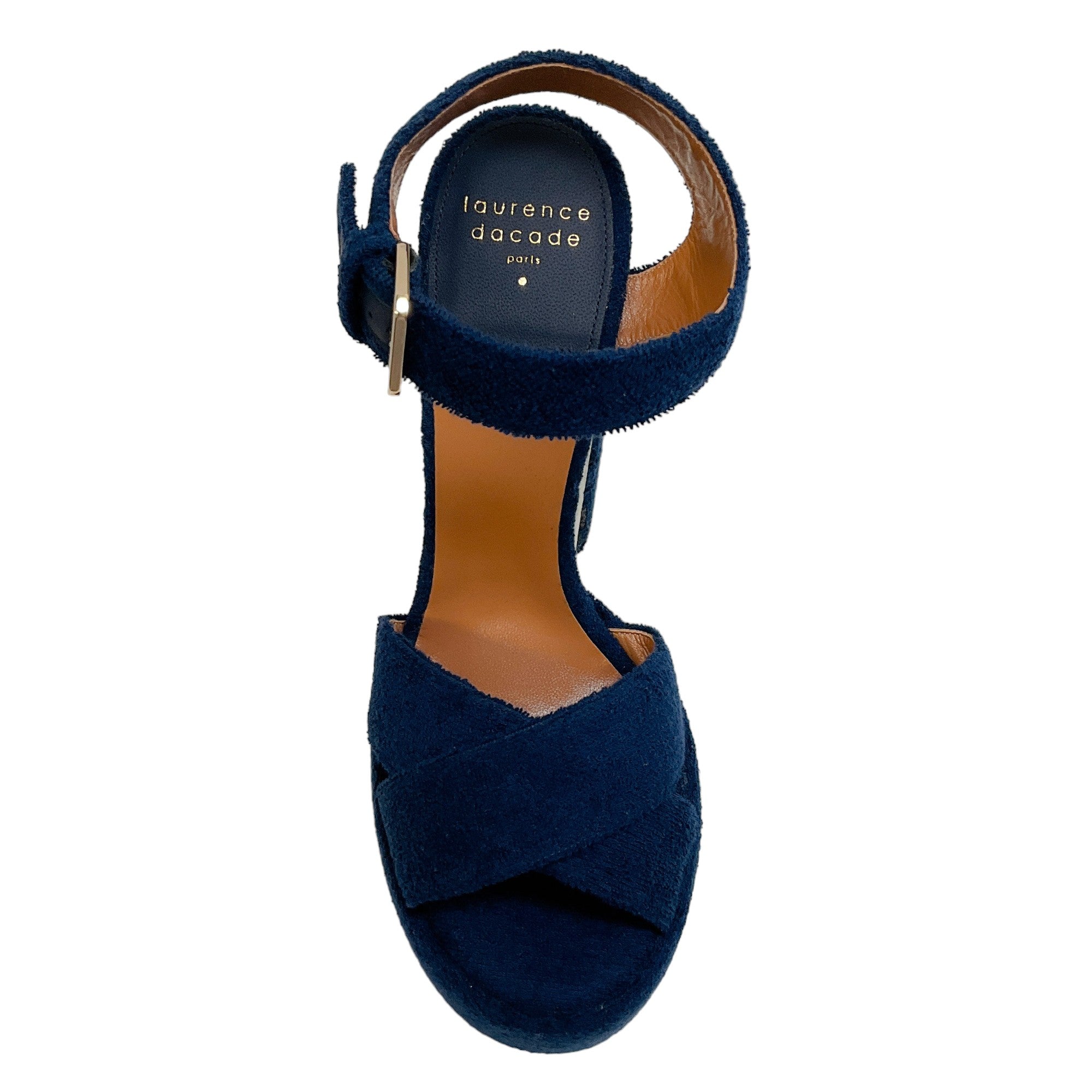 Laurence Dacade Navy Blue Terry Rosella Platform Sandals for Women - Comfortable Summer Beach Slides with Arch Support | Perfect for Vacation, Poolside, and Casual Outings