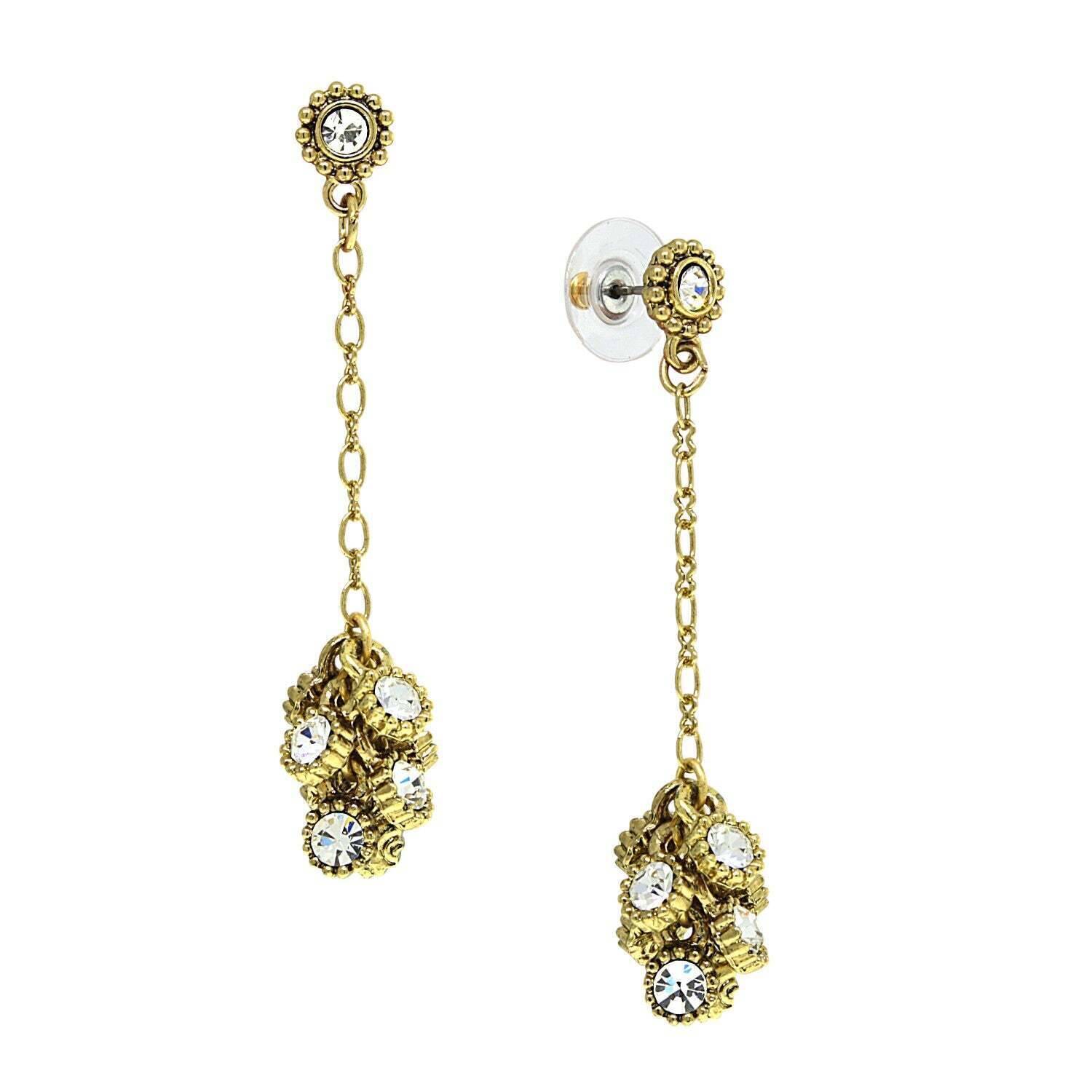 1928 Linked Round Crystal Cluster Dangling Post Earrings for Women - Elegant Party & Wedding Jewelry Accessories