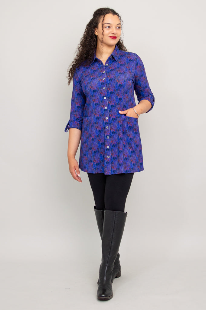 Charlie Tunic - Brushwork Bamboo Print Women's Top | Flowy Casual Blouse for Summer | Perfect for Beach, Office & Everyday Wear