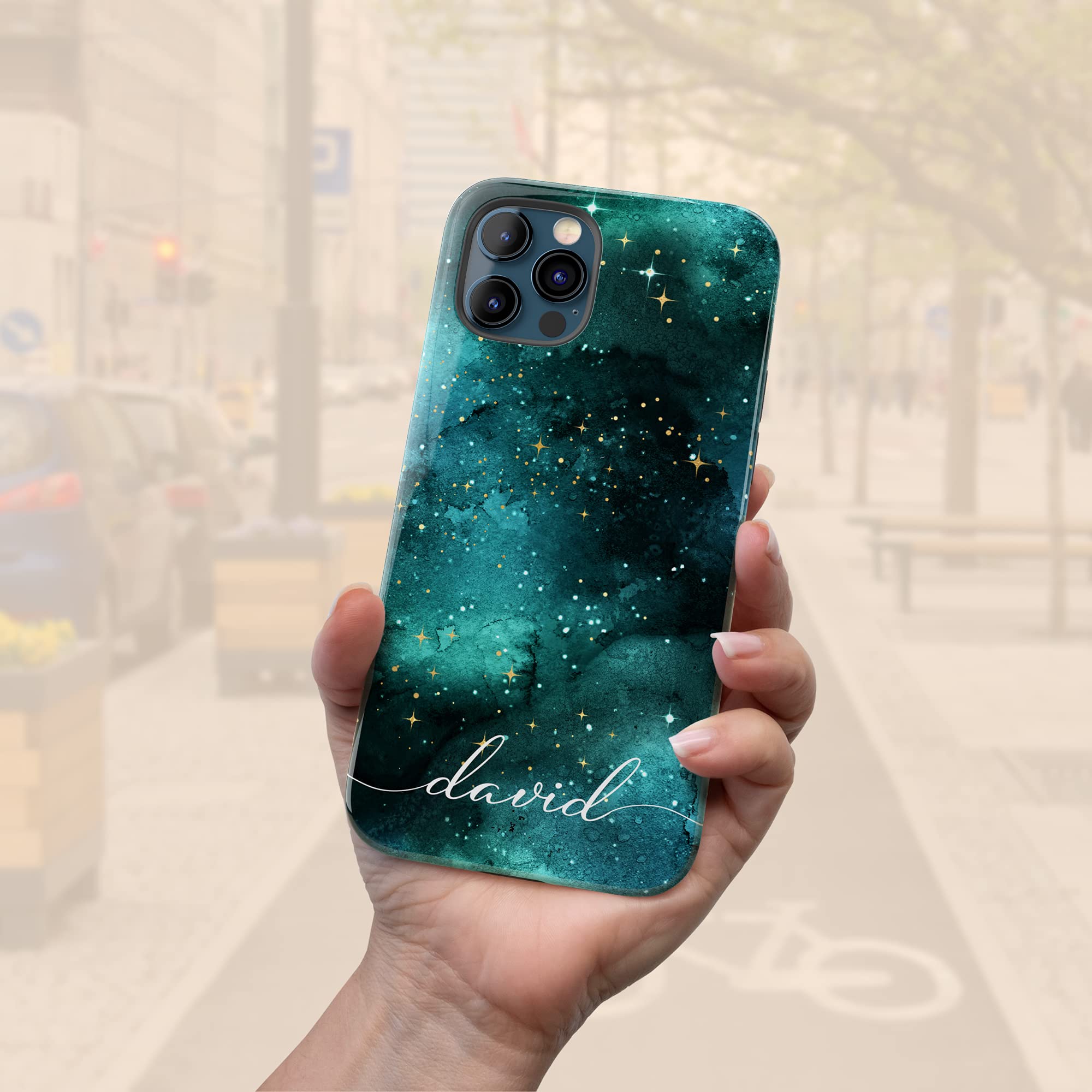 Custom Galaxy Space Phone Case - Personalized Name Striped Design for iPhone 16 Plus/15 Pro Max/14/13 Mini/12/11/X/XS Max/XR/7/8 - Durable Protective Cover for Everyday Use, Travel & Gifts