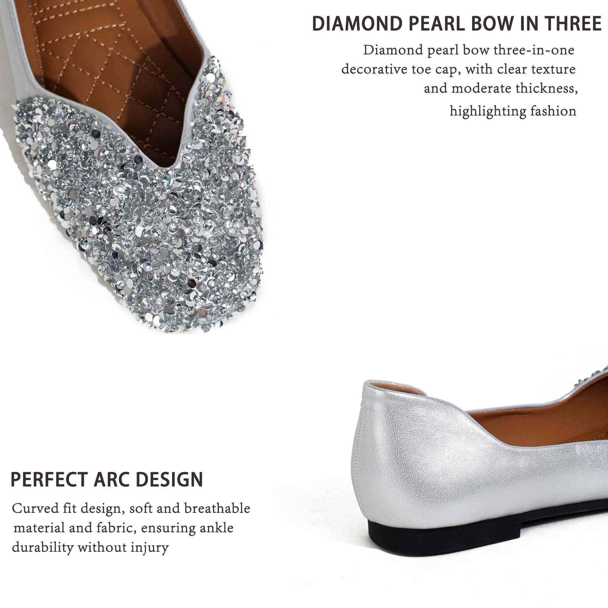 Sparkly Rhinestone Ballet Flats for Women - Comfortable Square Toe Slip-On Low Heel Dress Shoes | Wedding, Party, Office & Casual Wear