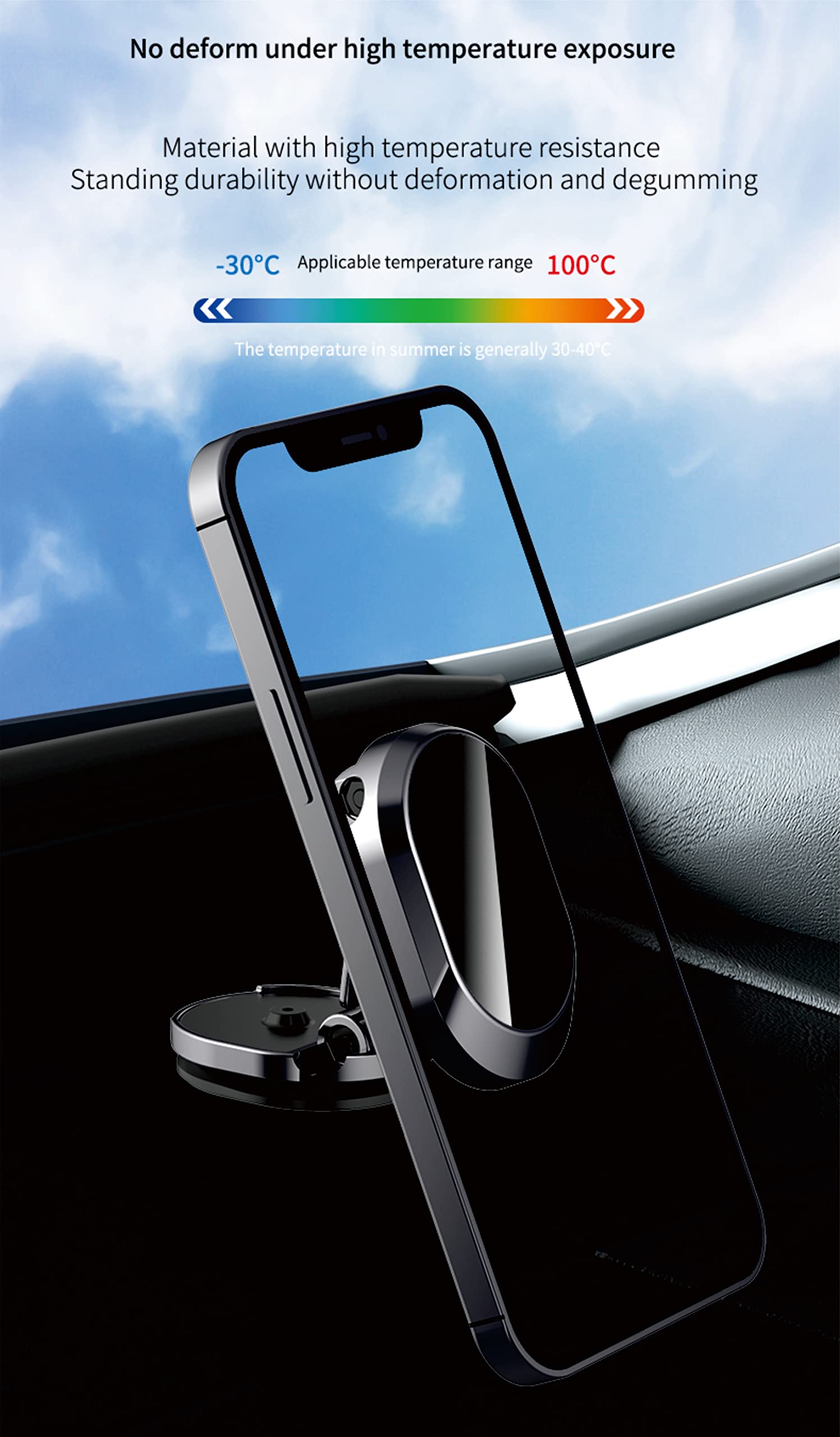 Magnetic Car Phone Holder - 360° Rotating Foldable Dashboard Phone Mount for iPhone, Samsung, LG & All Smartphones | Secure Hands-Free Driving | Perfect for Commuting, Road Trips & GPS Navigation (Black)