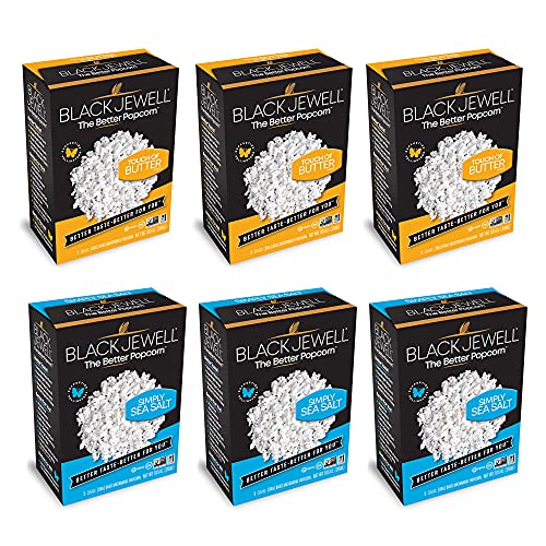 Premium Black Jewell Gourmet Microwave Popcorn Variety Pack - Butter & Sea Salt Flavors (6 Count) | Healthy Snacks for Movie Nights, Office Breaks & Family Gatherings