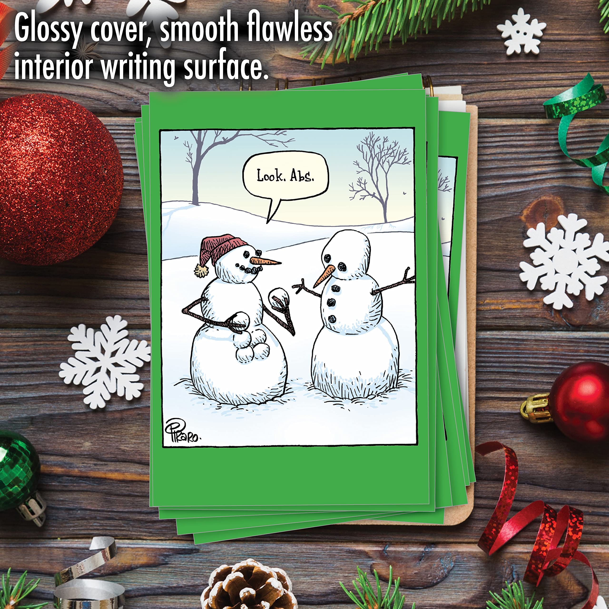 Funny Snowman Christmas Cards - Box of 12 Cartoon Holiday Greeting Cards for Xmas (1 Design, Bulk Pack) | Perfect for Office Exchanges, Family Gifts & Humorous Holiday Wishes | NobleWorks C9477XSG-B12x1