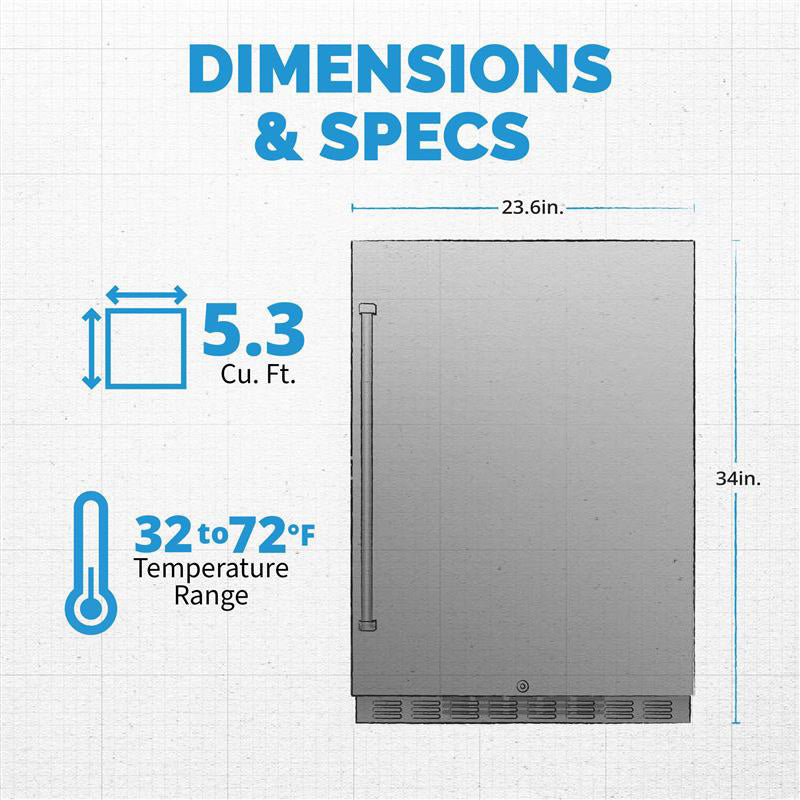 Newair® 24 Inch 5.3 Cu. Ft. Built-In Commercial Beverage Refrigerator - Stainless Steel Cooler for Wine, Beer & Soda - Perfect for Home Bars, Restaurants & Offices