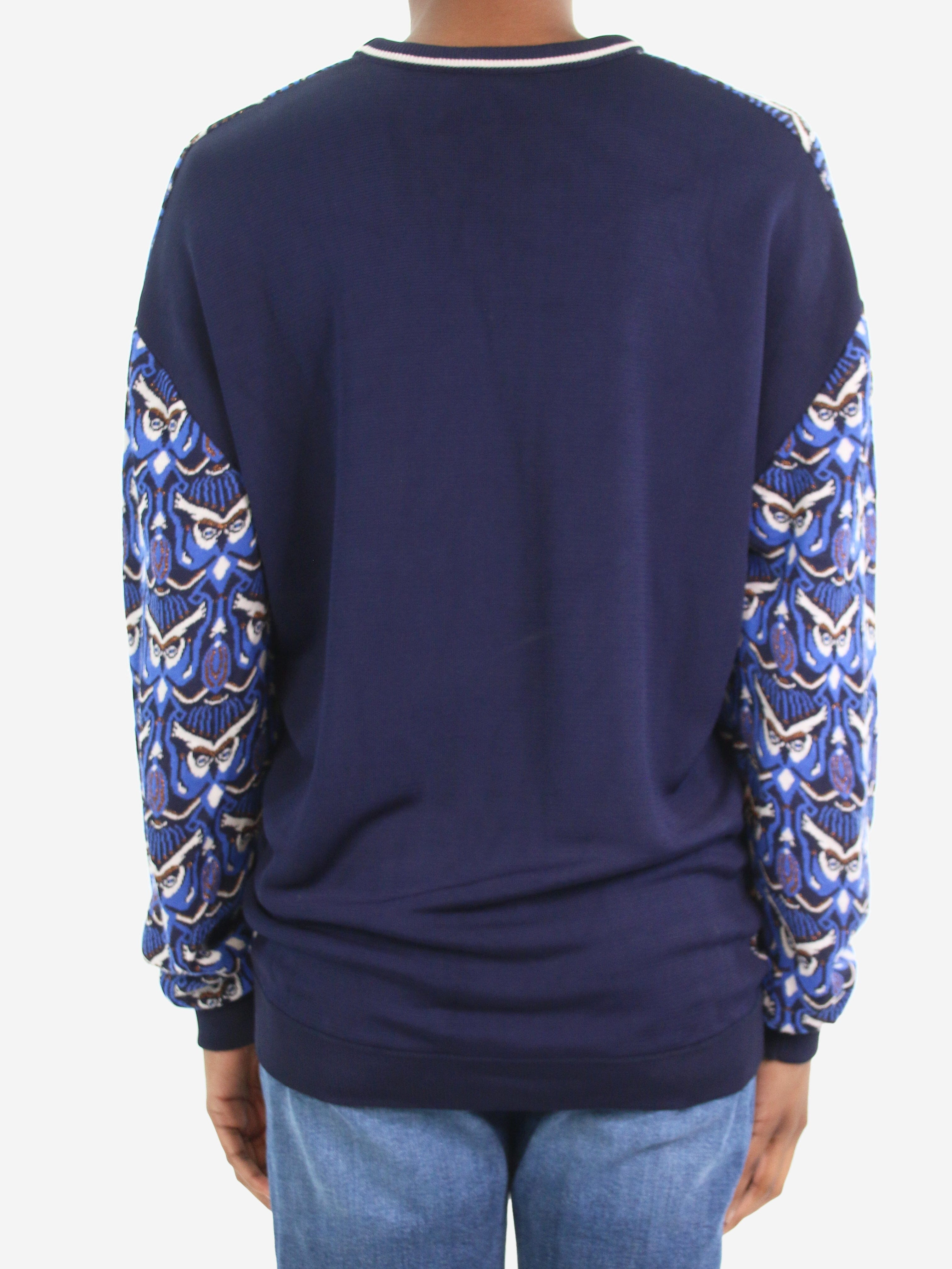 Blue Owl Print Sweater for Women - Size XS | Cozy Knit Pullover for Casual Wear & Fall Fashion