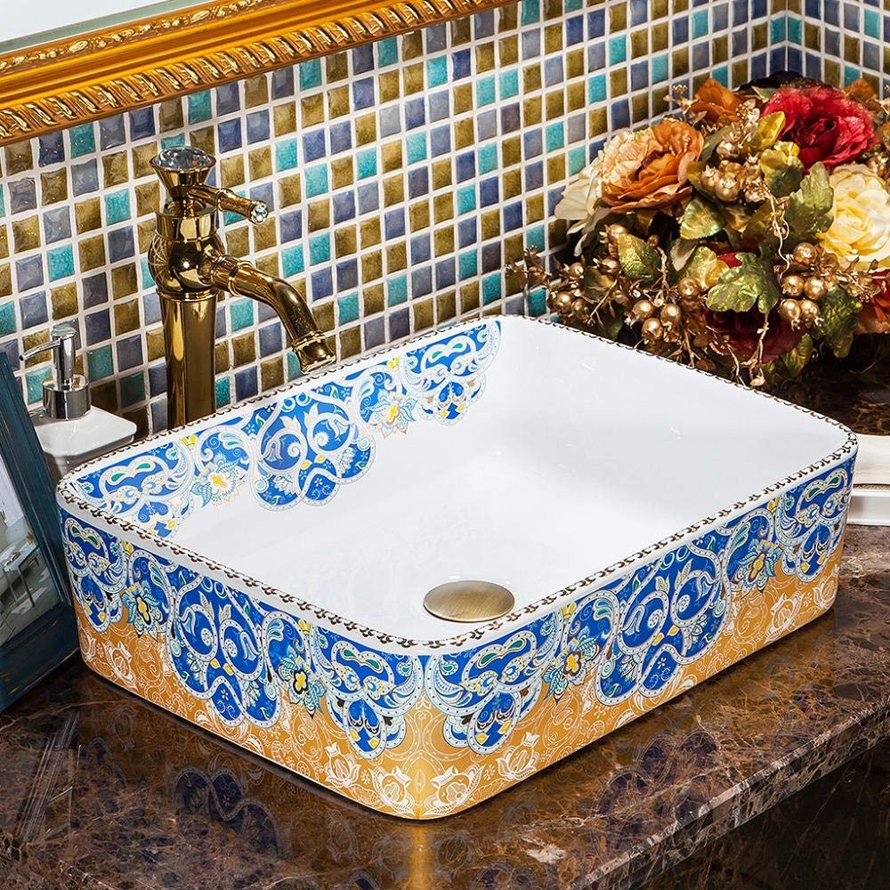 ROLTIN Ceramic Countertop Basin Sink - Modern Above Counter Bathroom Sink with Artistic Pattern for Vanity, Powder Room & Guest Bath Decor