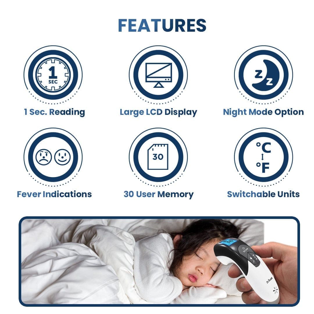 Dr Trust USA IR Non-Contact Infrared Thermometer 611 - Fast, Accurate Digital Forehead Thermometer for Adults, Kids & Babies - Perfect for Home, Hospital & Travel Use