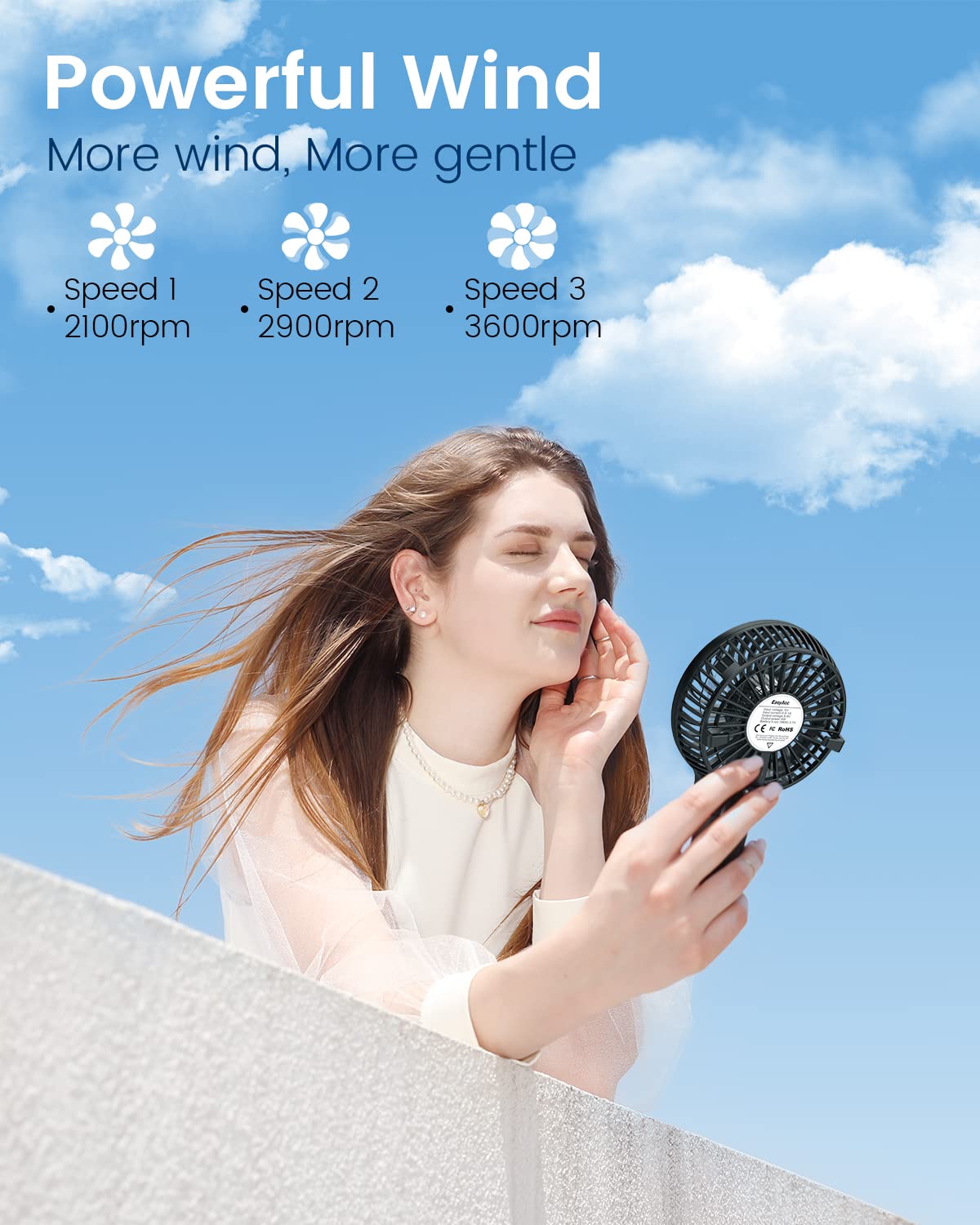 EasyAcc Mini Handheld Fan - Portable USB Rechargeable Personal Desk Fan with 3 Speeds & 10H Battery Life, Compact Folding Design for Travel, Outdoor, Office, Home - Stay Cool Anywhere!