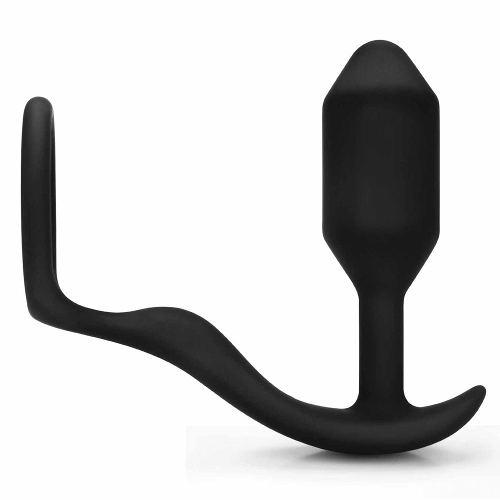 B Vibe XL Vibrating Snug & Tug Weighted Anal Plug & Penis Ring - Dual Stimulation for Enhanced Pleasure | Perfect for Couples Play & Solo Exploration