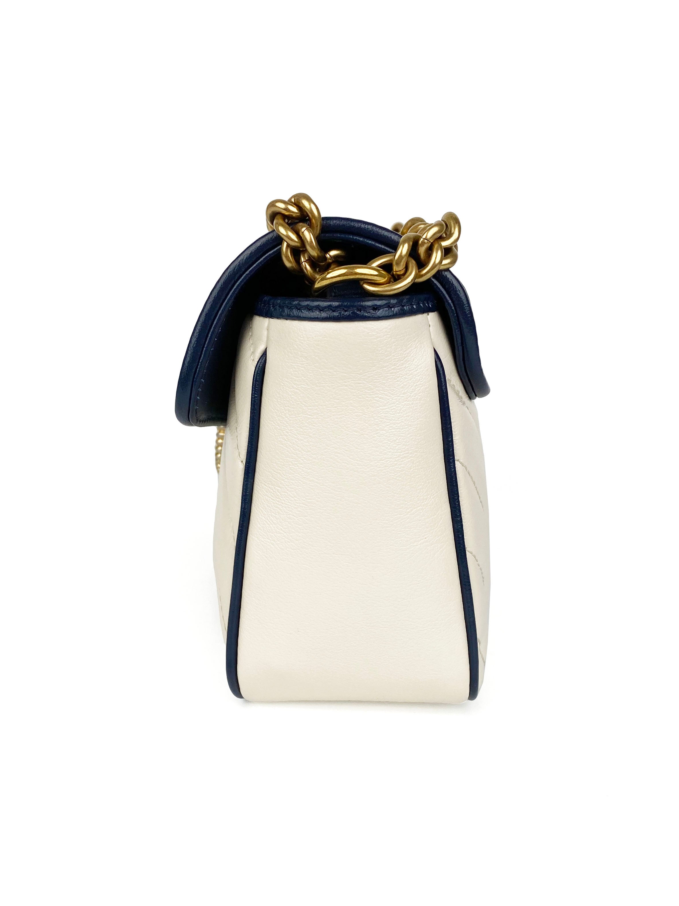 Gucci GG Marmont Torchon Shoulder Bag in White & Blue | Luxury Designer Handbag for Women | Perfect for Date Night, Office & Special Occasions